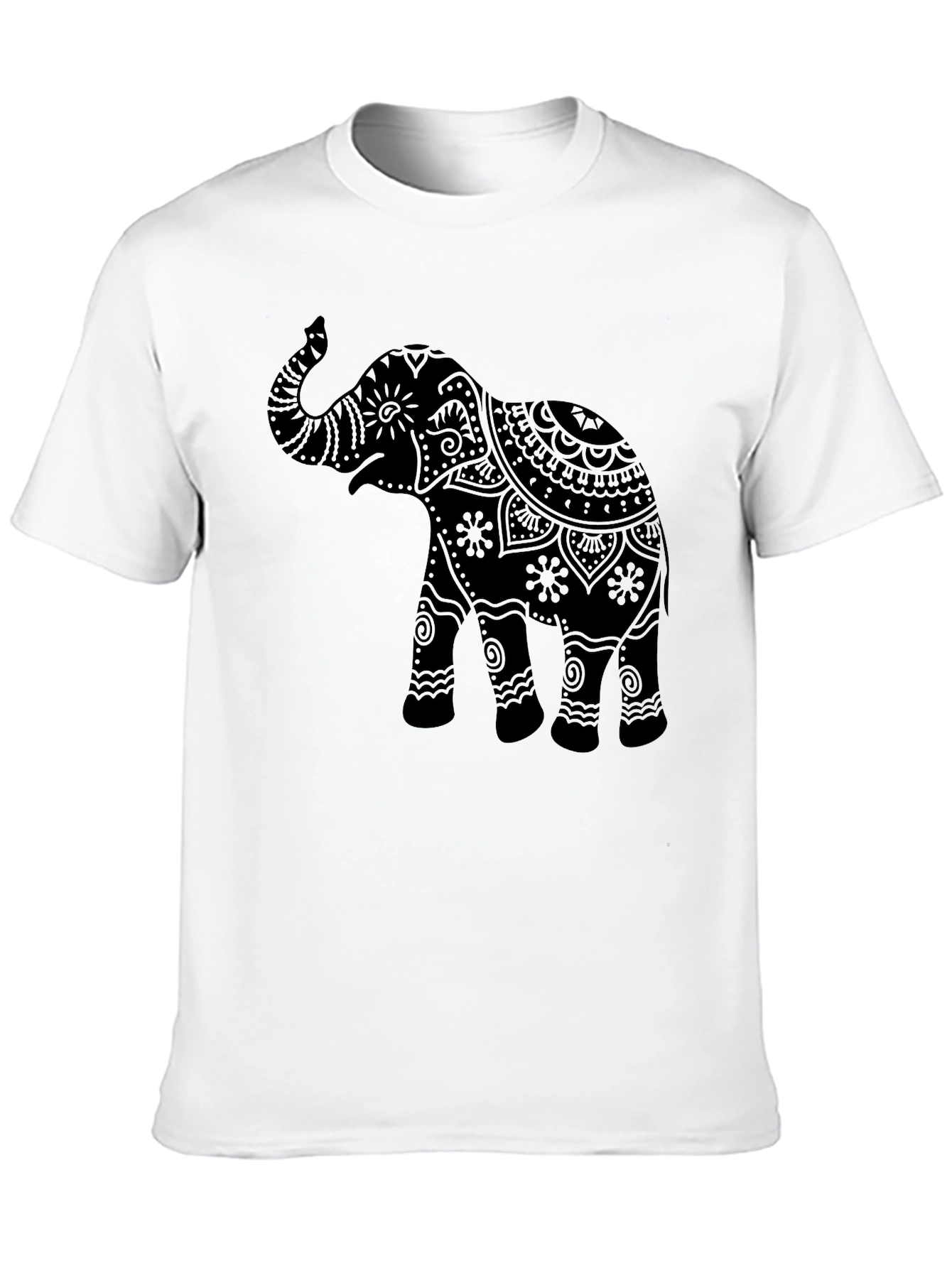 Elephant Mandala Graphic Tee - Black Crew Neck T-Shirt