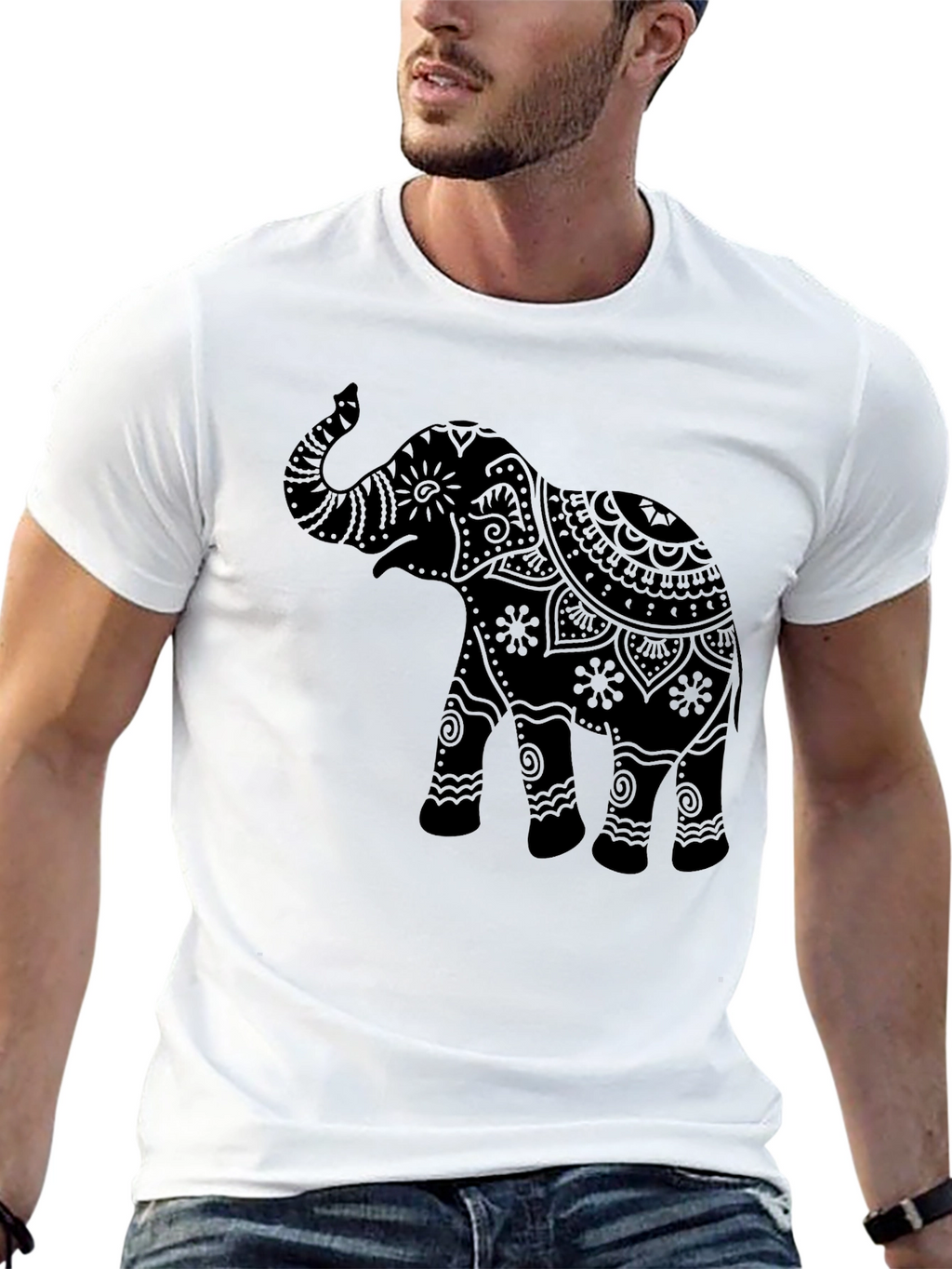 Elephant Mandala Graphic Tee - Black Crew Neck T-Shirt