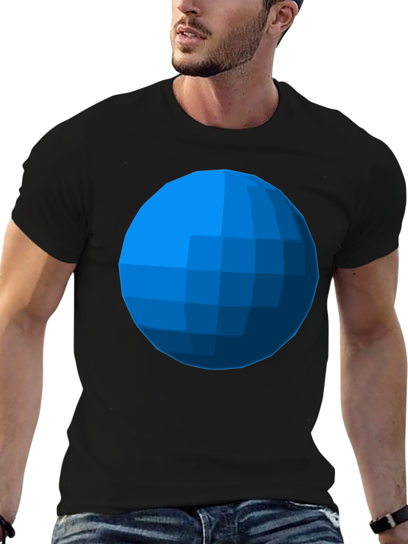 Geometric Blue Sphere T-Shirt - Modern Graphic Tee