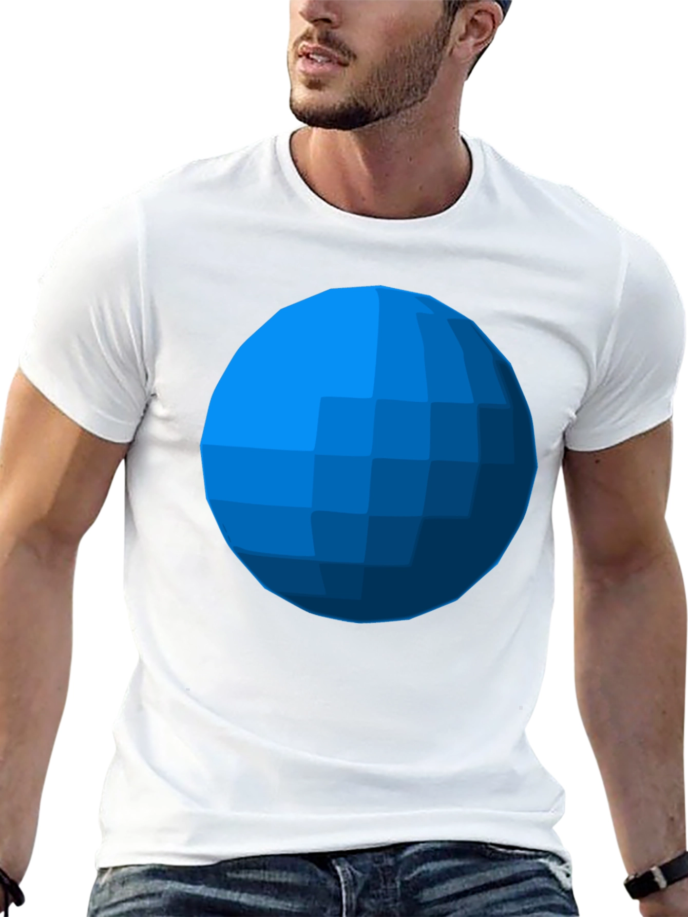 Geometric Blue Sphere T-Shirt - Modern Graphic Tee