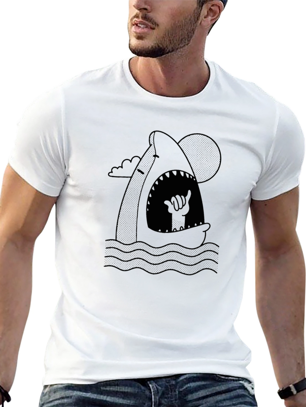 Hang Loose Shark Graphic Tee - Black
