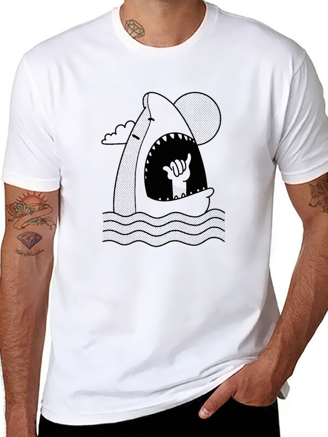 Hang Loose Shark Graphic Tee - Black