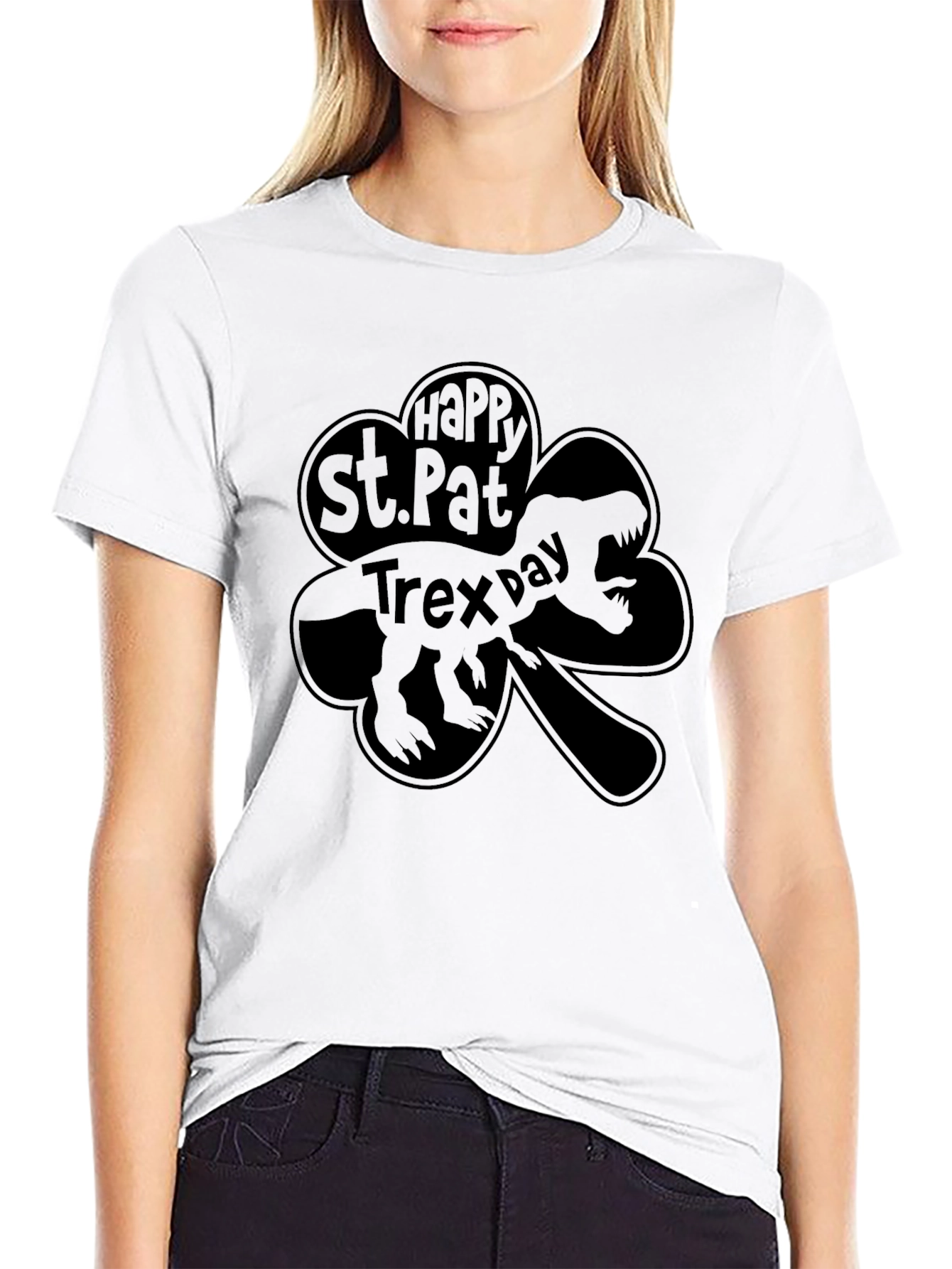 St. Pat-Trex Day Black Graphic T-Shirt