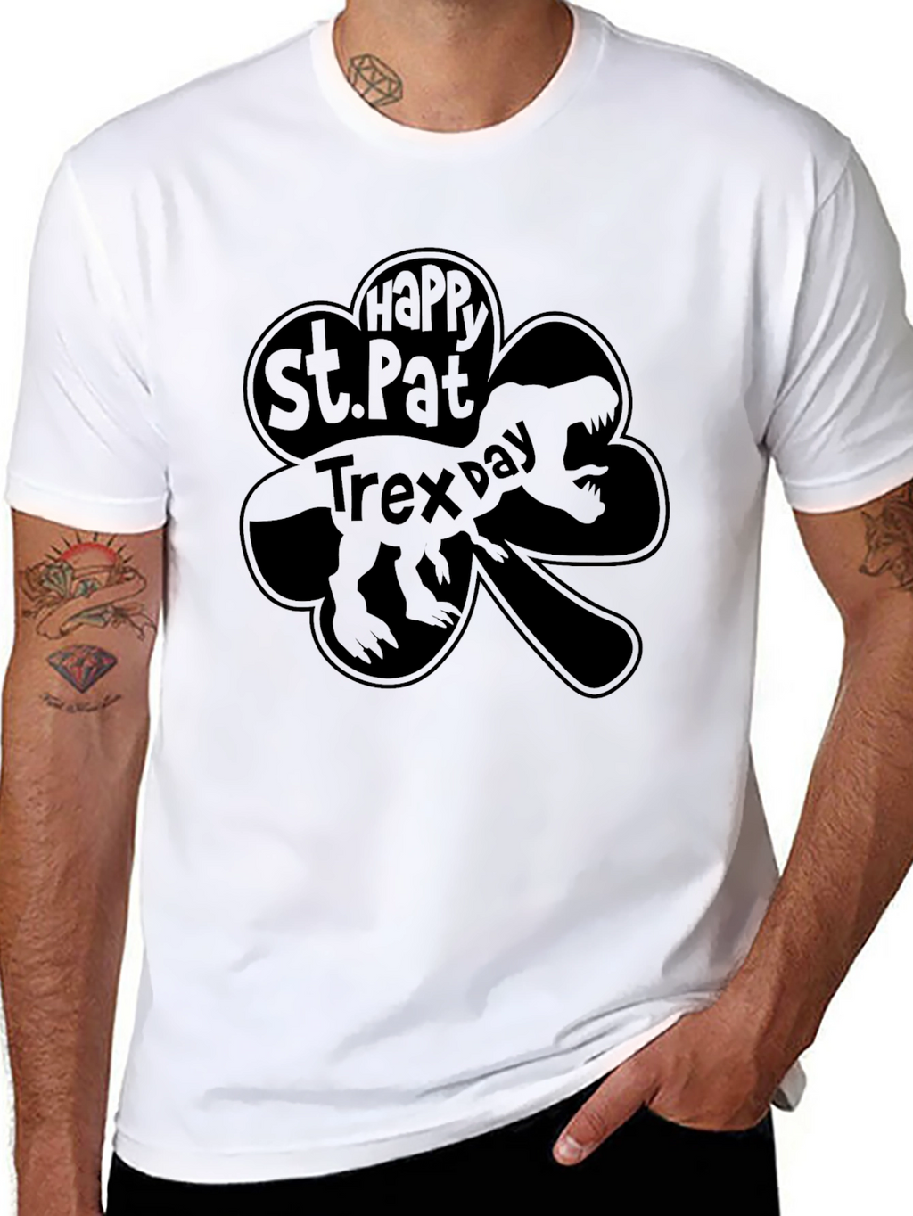 St. Pat-Trex Day Black Graphic T-Shirt