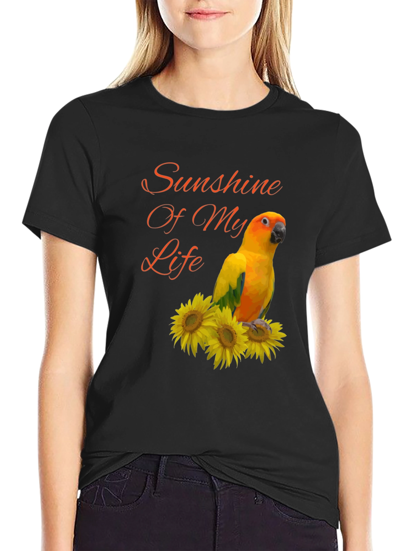 Sunshine Parrot Graphic Tee - Unisex Black T-Shirt