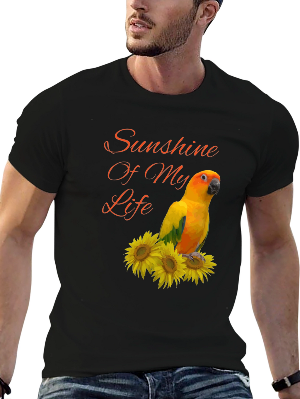 Sunshine Parrot Graphic Tee - Unisex Black T-Shirt