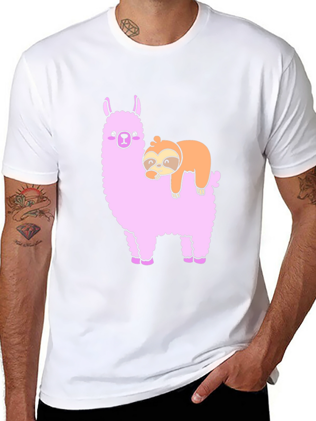 Llama Sloth Black T-Shirt