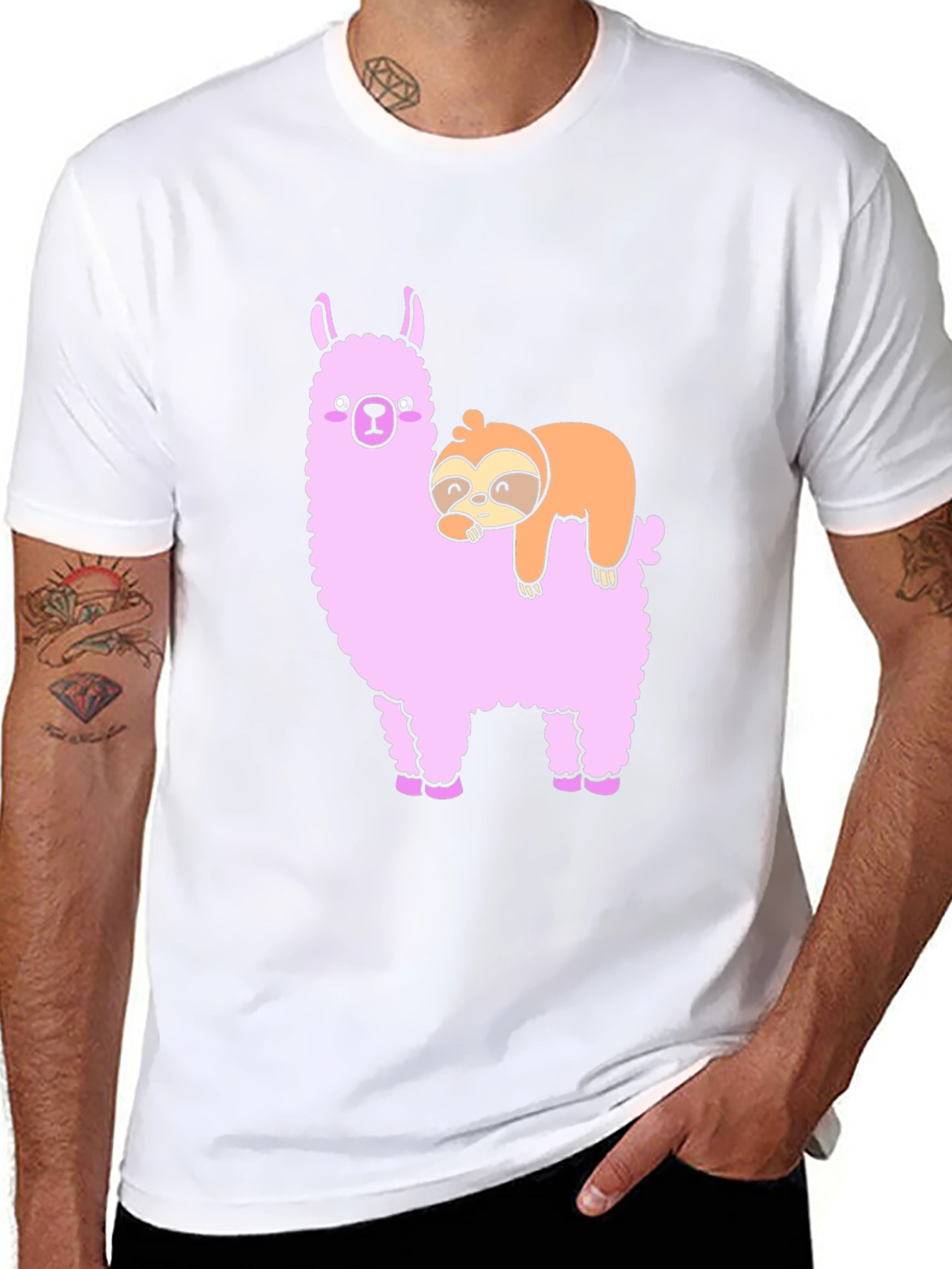 Llama Sloth Black T-Shirt