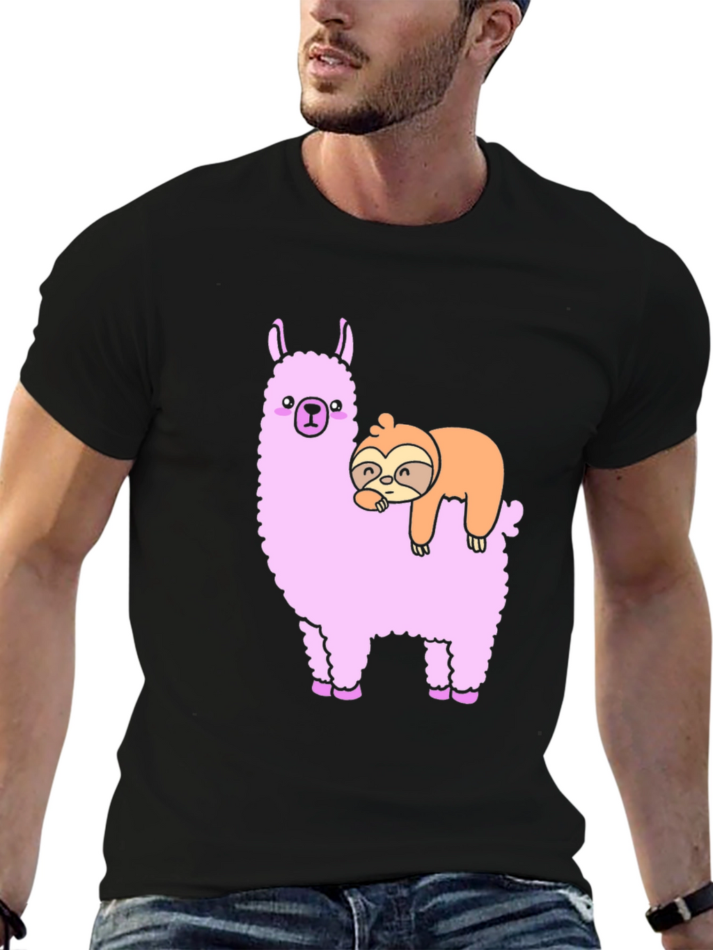Llama Sloth Black T-Shirt