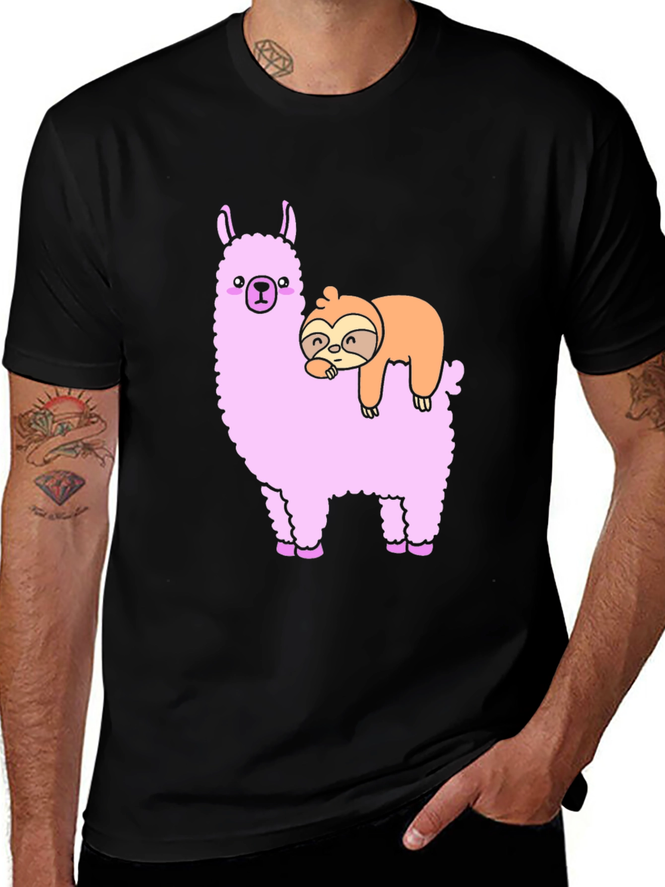Llama Sloth Black T-Shirt