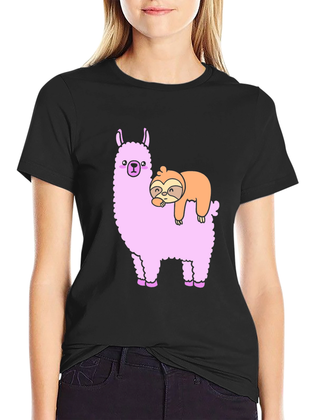 Llama Sloth Black T-Shirt