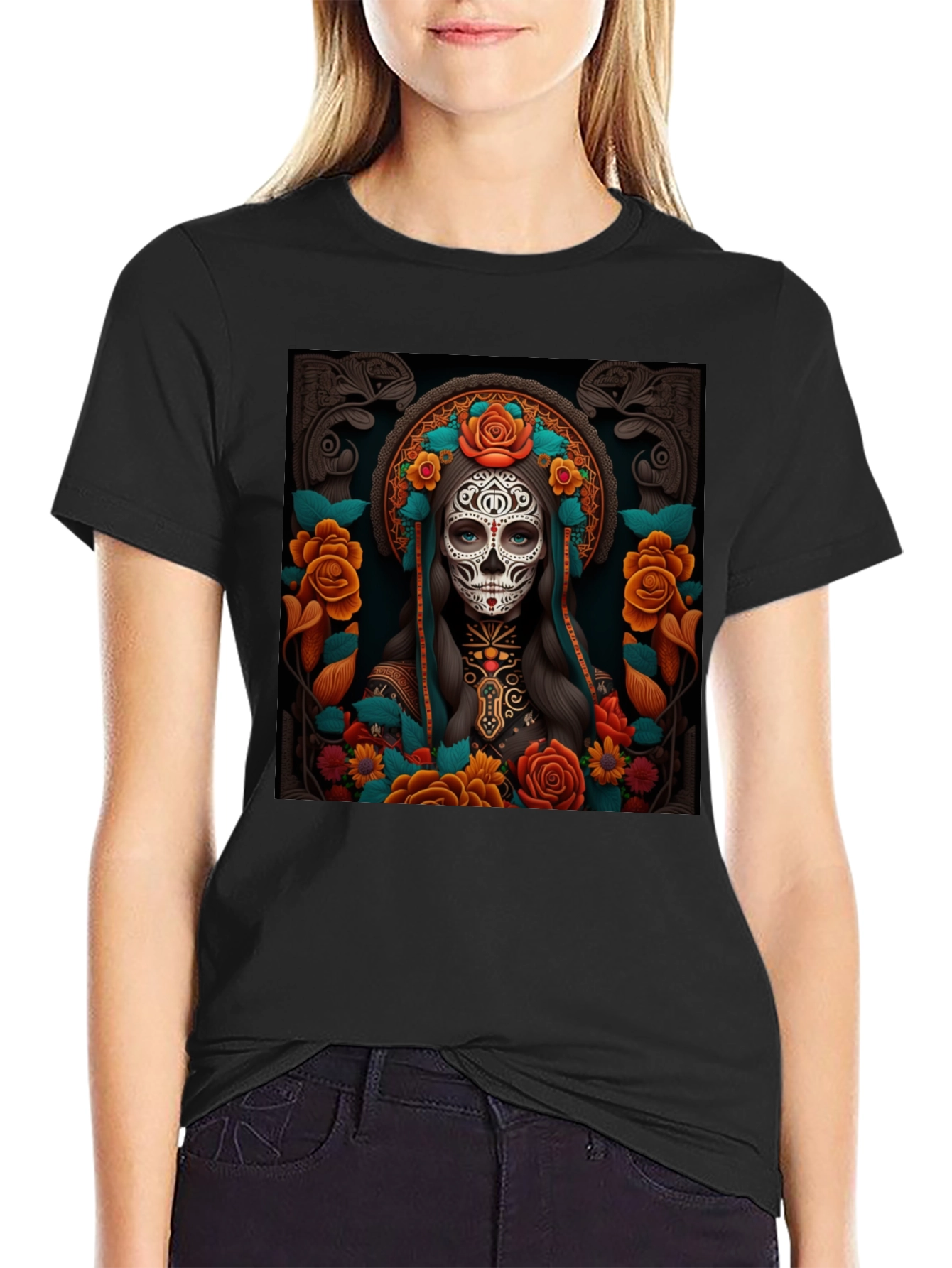 Day of the Dead T-Shirt - Sugar Skull Floral Design
