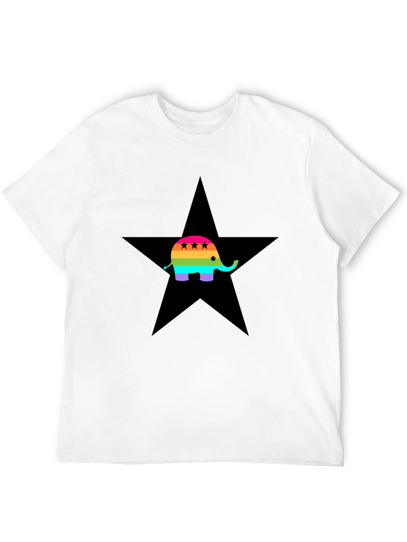 Rainbow Elephant Black Star T-Shirt