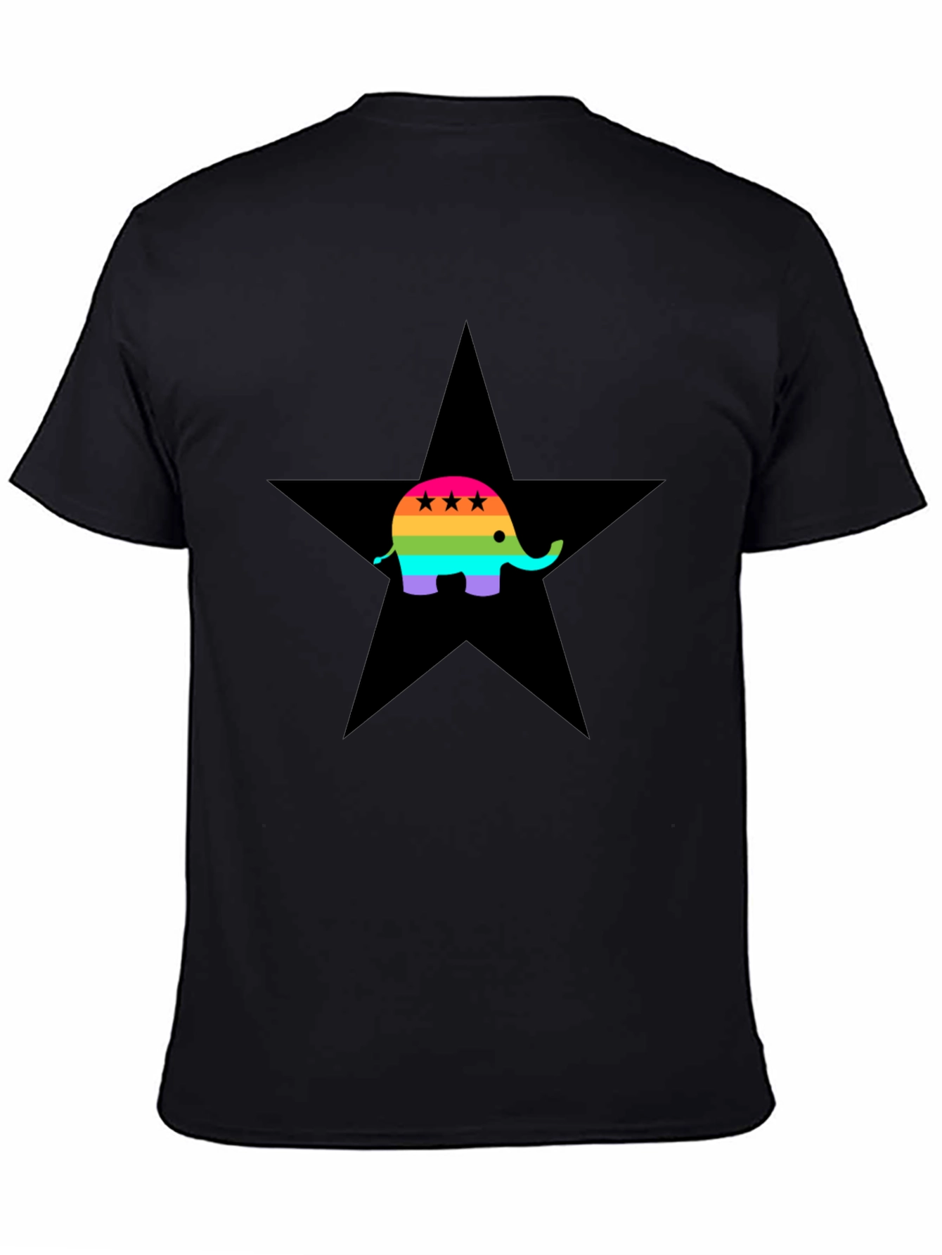 Rainbow Elephant Black Star T-Shirt