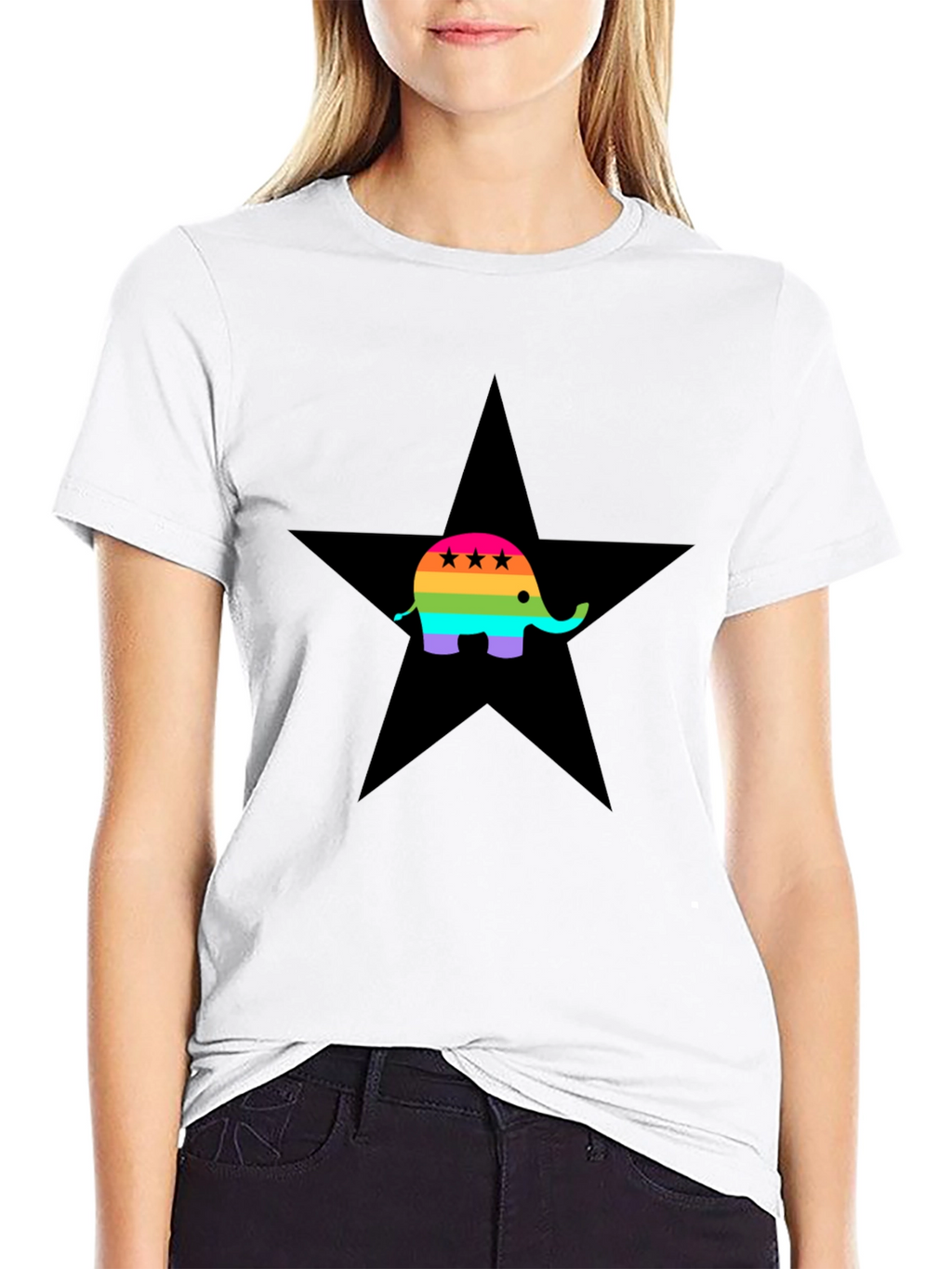 Rainbow Elephant Black Star T-Shirt