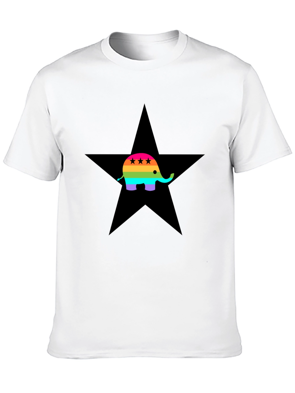 Rainbow Elephant Black Star T-Shirt