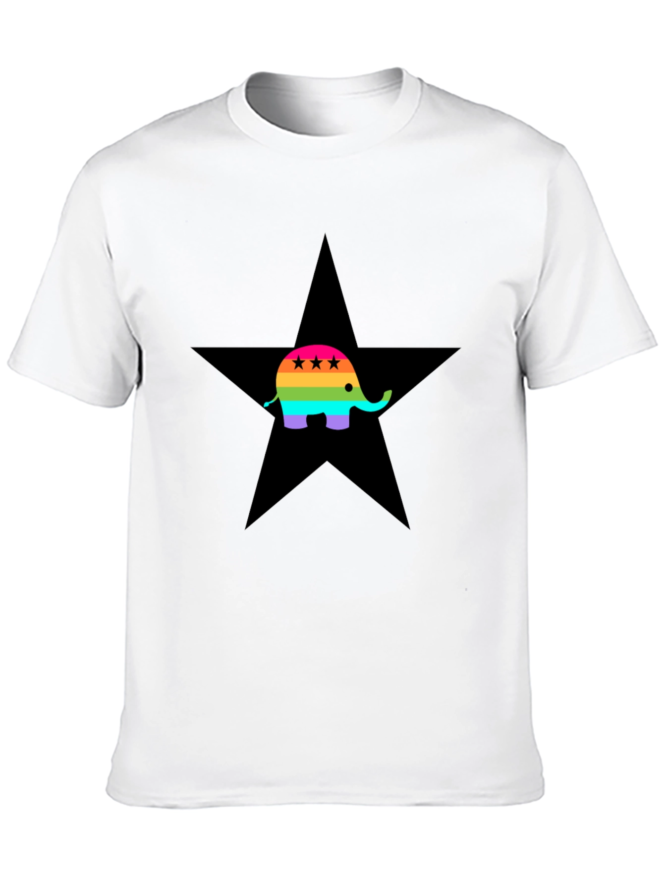 Rainbow Elephant Black Star T-Shirt