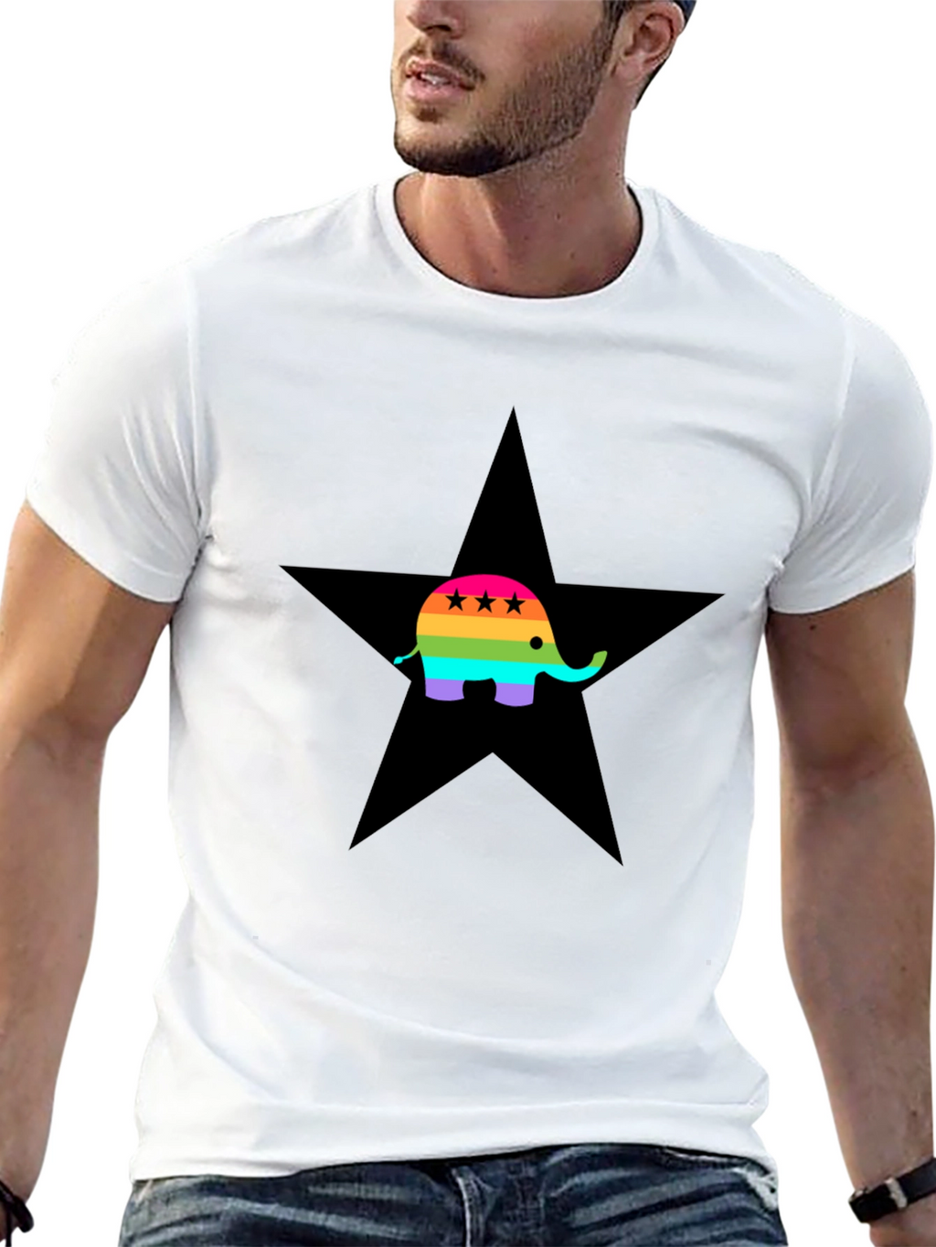 Rainbow Elephant Black Star T-Shirt