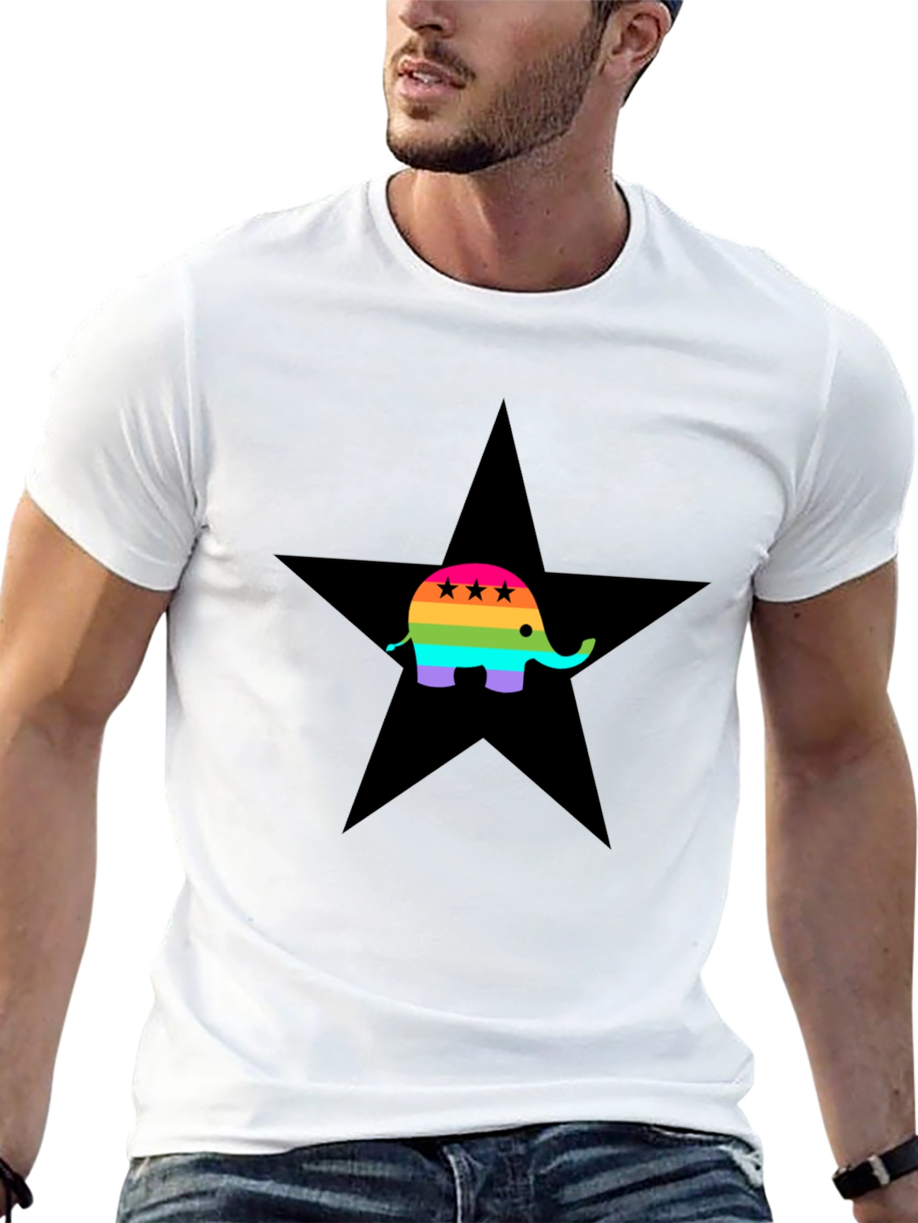 Rainbow Elephant Black Star T-Shirt