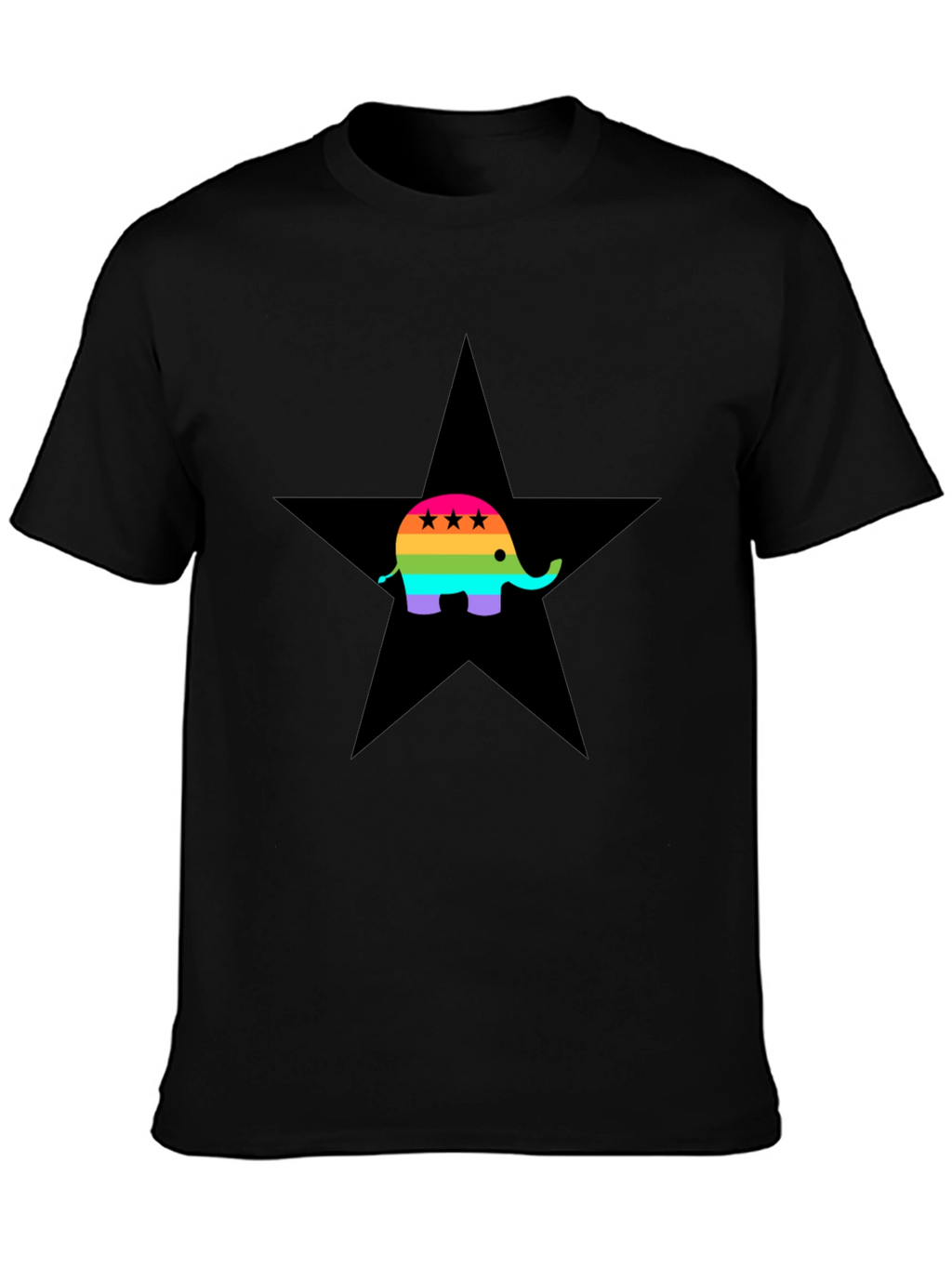 Rainbow Elephant Black Star T-Shirt