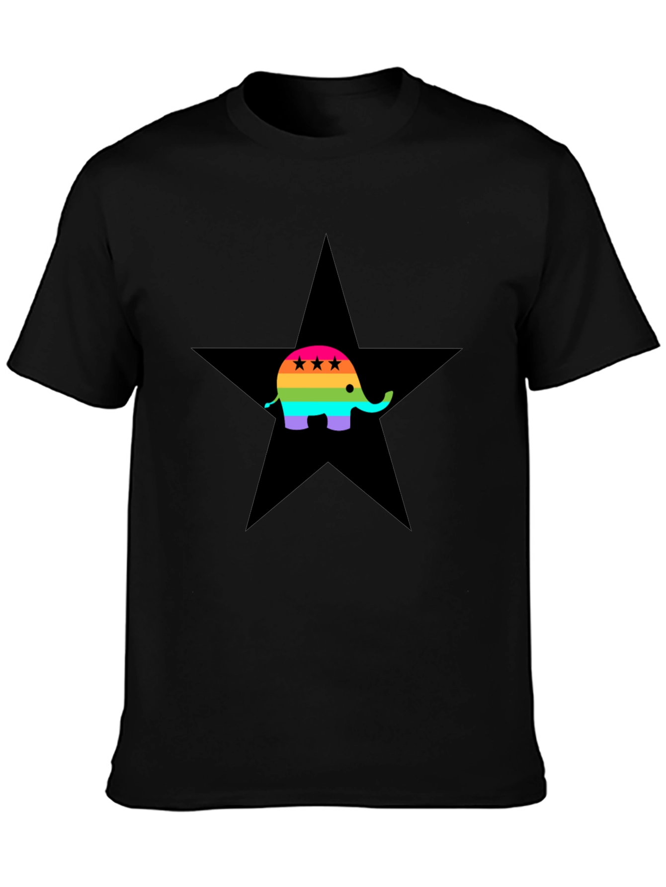 Rainbow Elephant Black Star T-Shirt