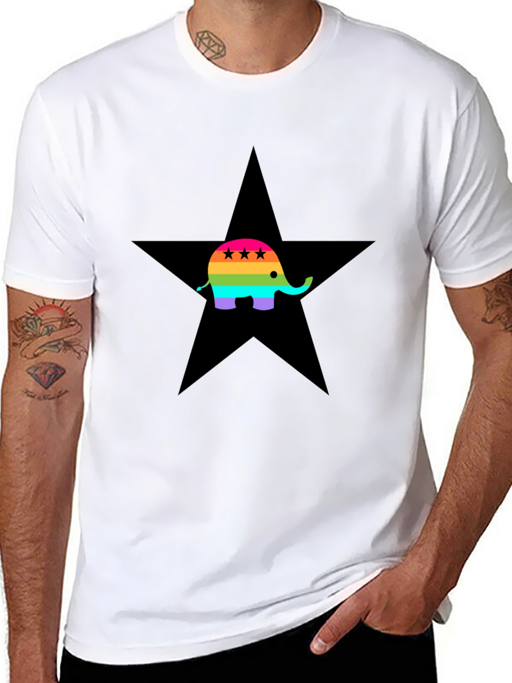 Rainbow Elephant Black Star T-Shirt