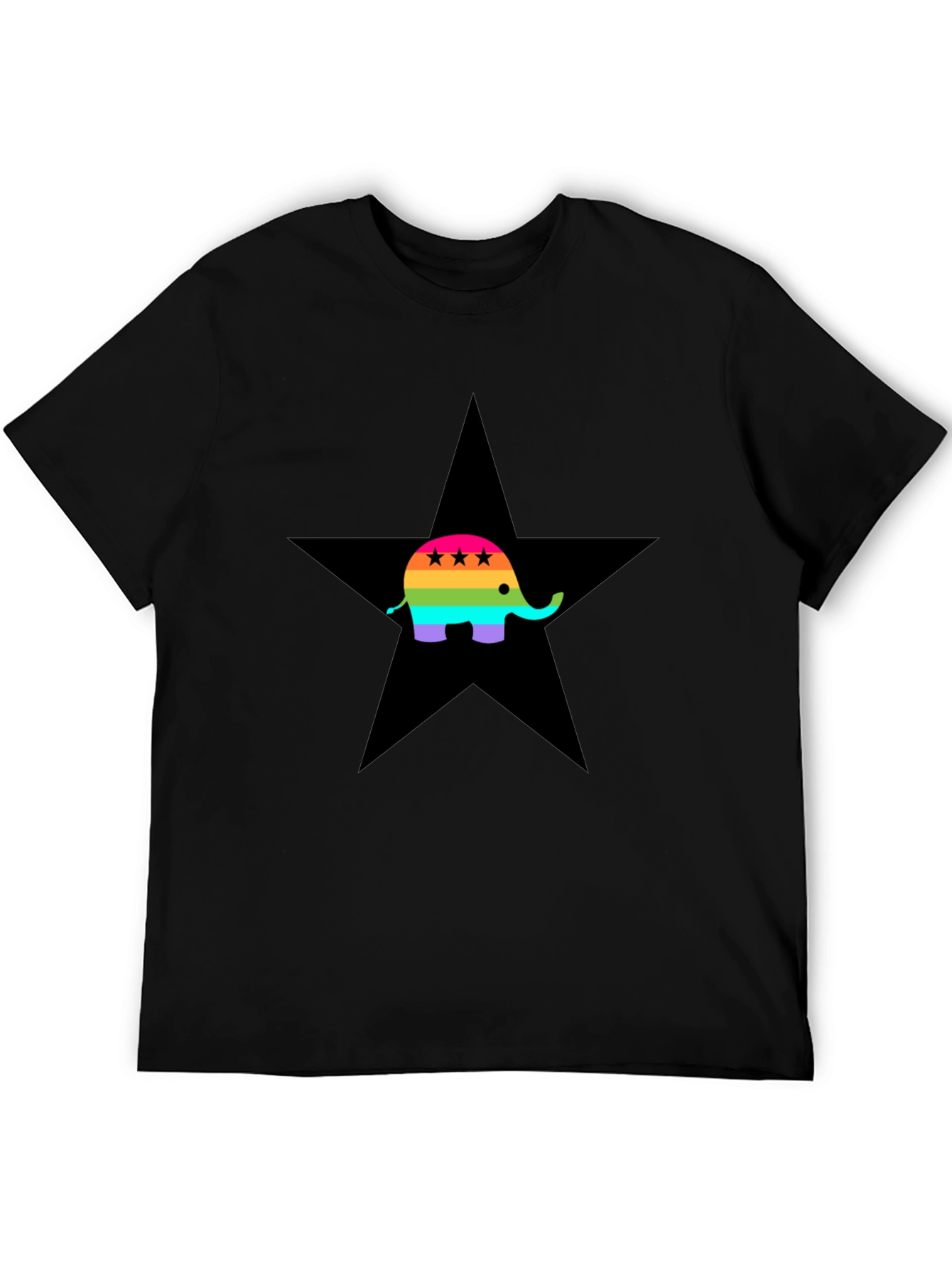 Rainbow Elephant Black Star T-Shirt