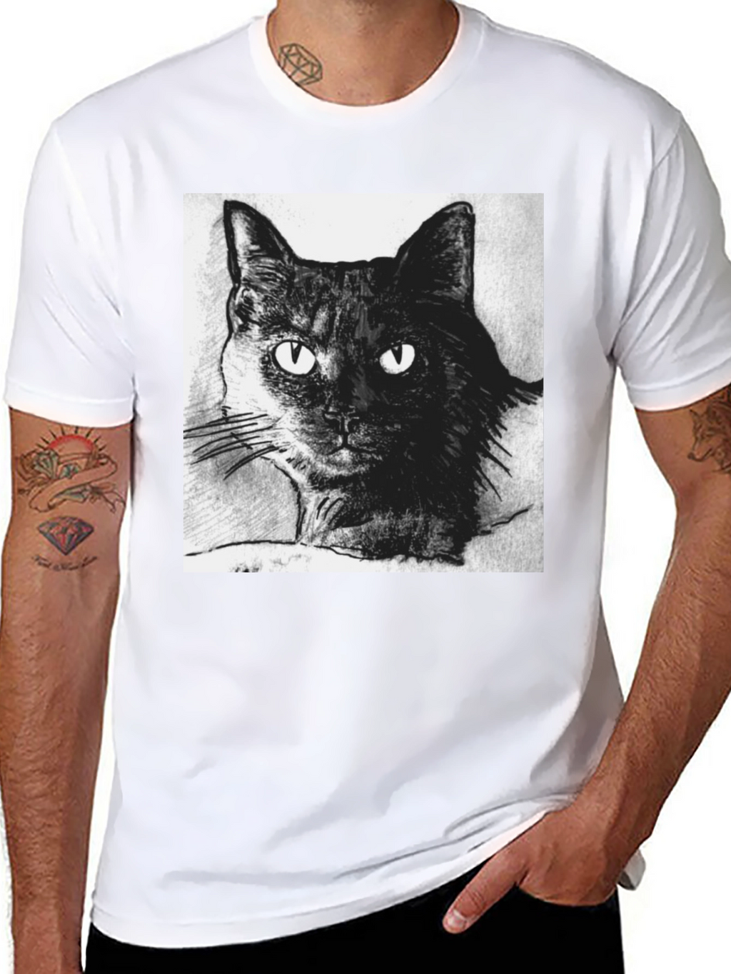 Black Cat Portrait Graphic T-Shirt