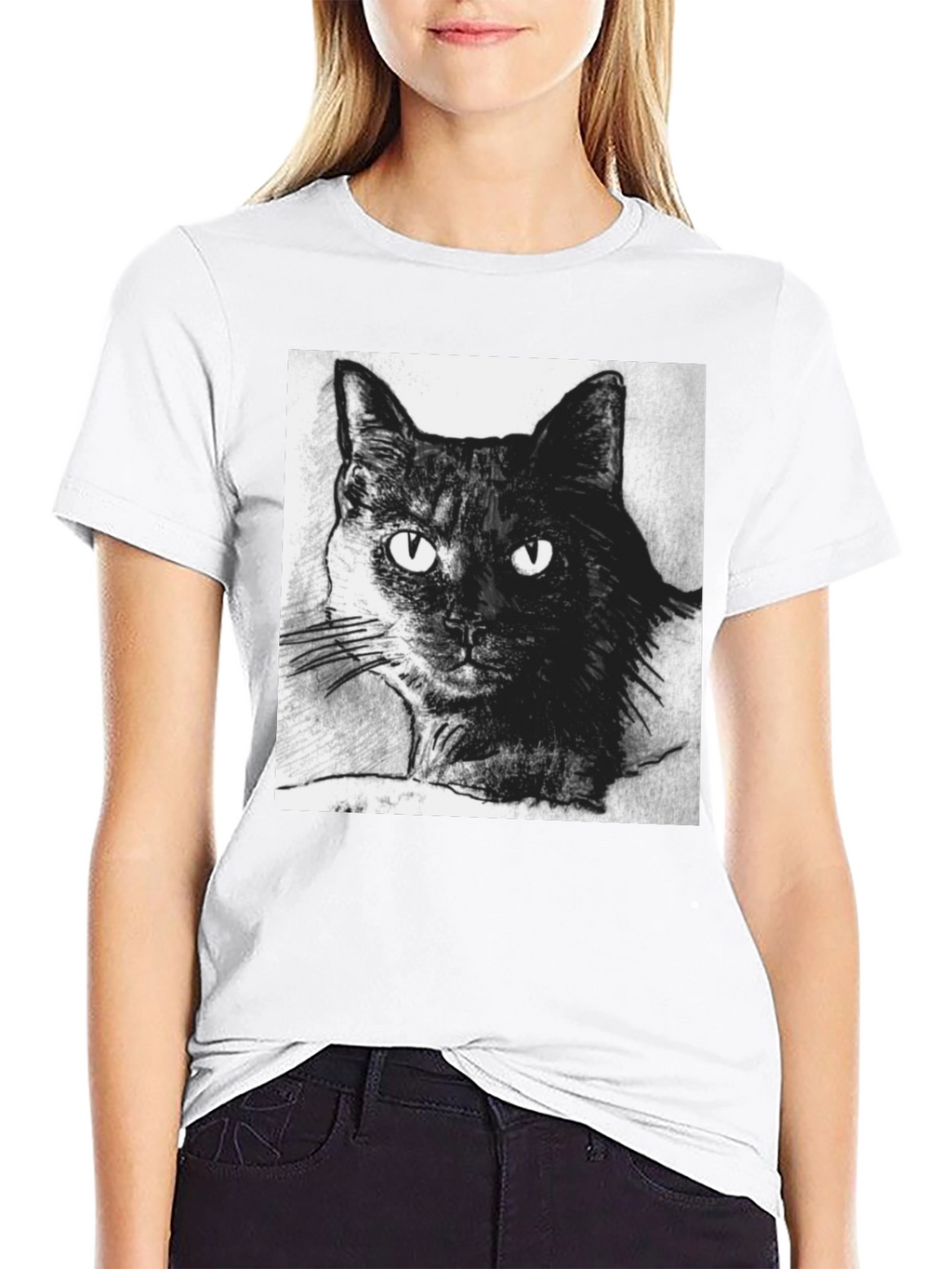 Black Cat Portrait Graphic T-Shirt