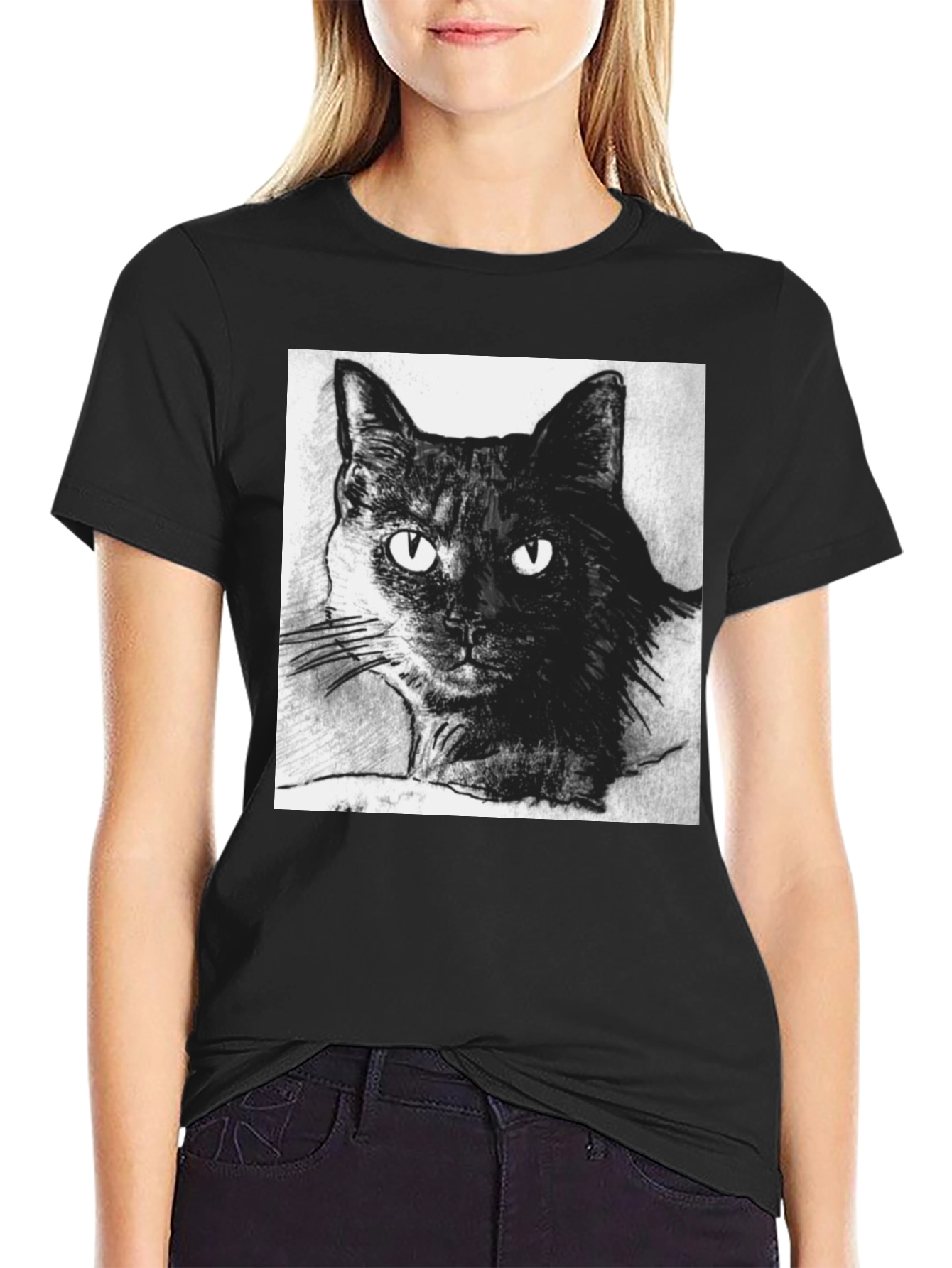 Black Cat Portrait Graphic T-Shirt