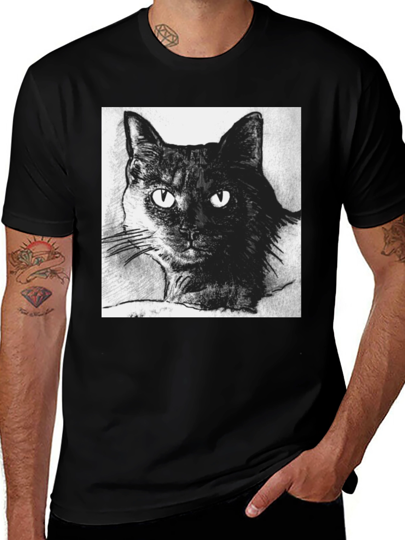 Black Cat Portrait Graphic T-Shirt