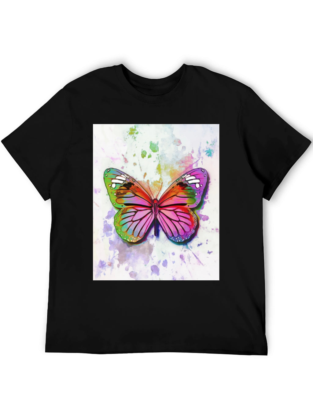 Watercolor Butterfly Black T-Shirt