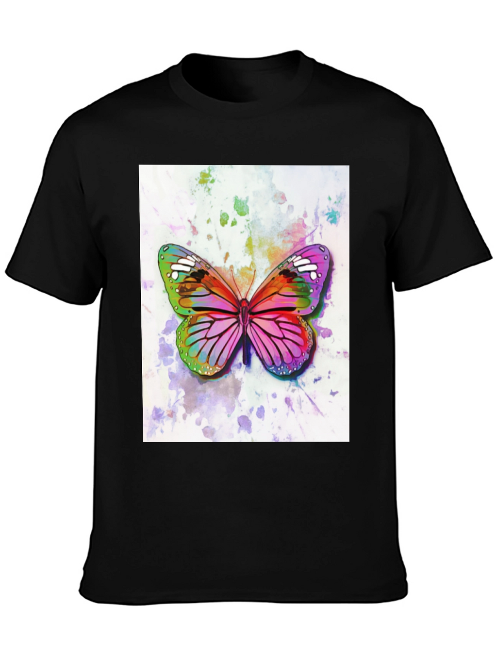 Watercolor Butterfly Black T-Shirt