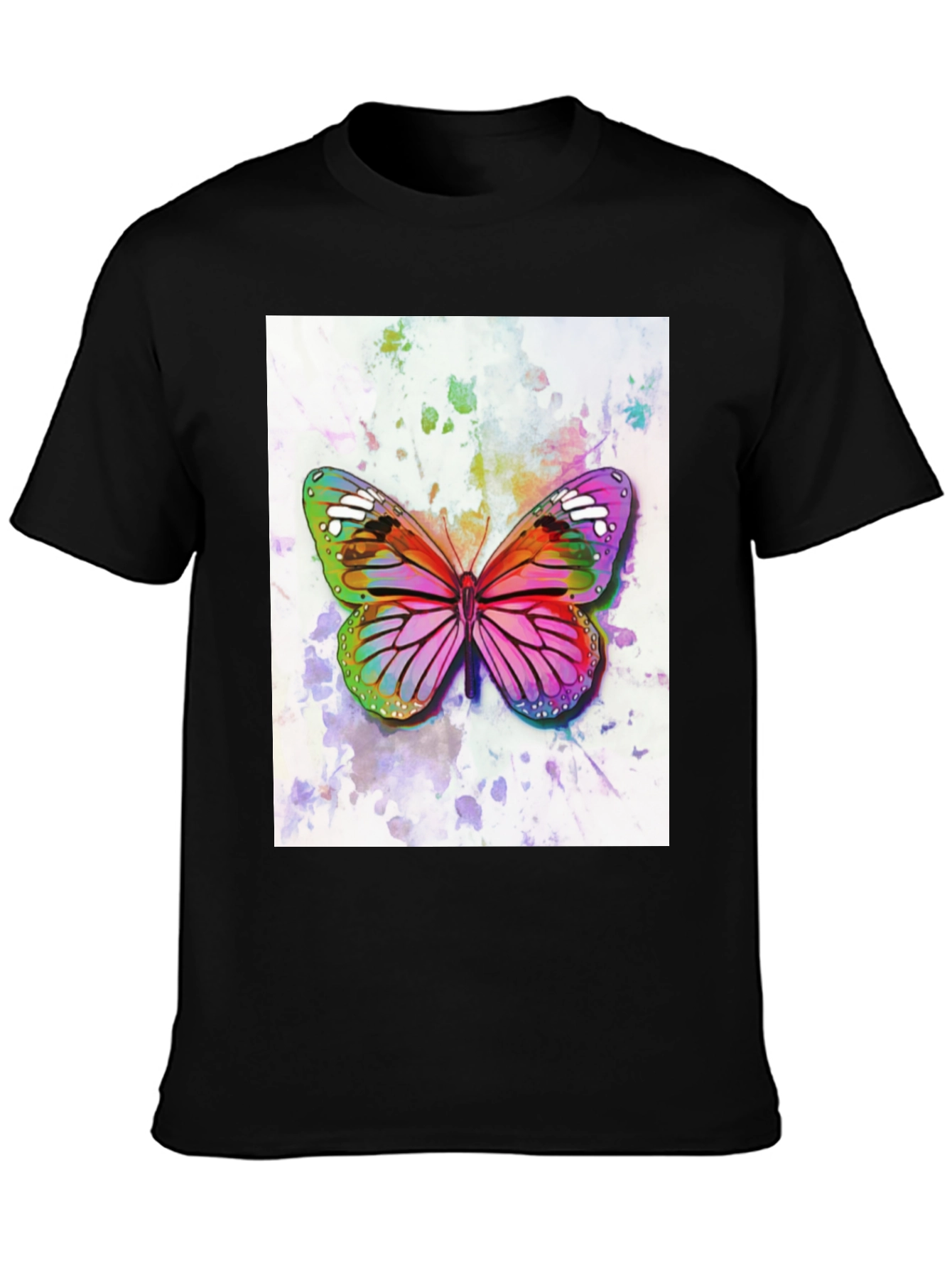 Watercolor Butterfly Black T-Shirt
