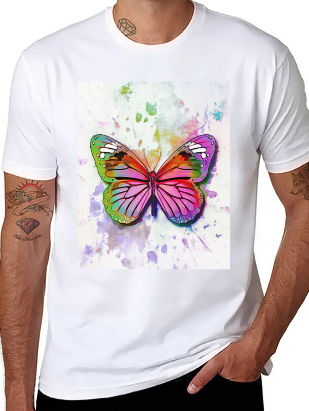Watercolor Butterfly Black T-Shirt