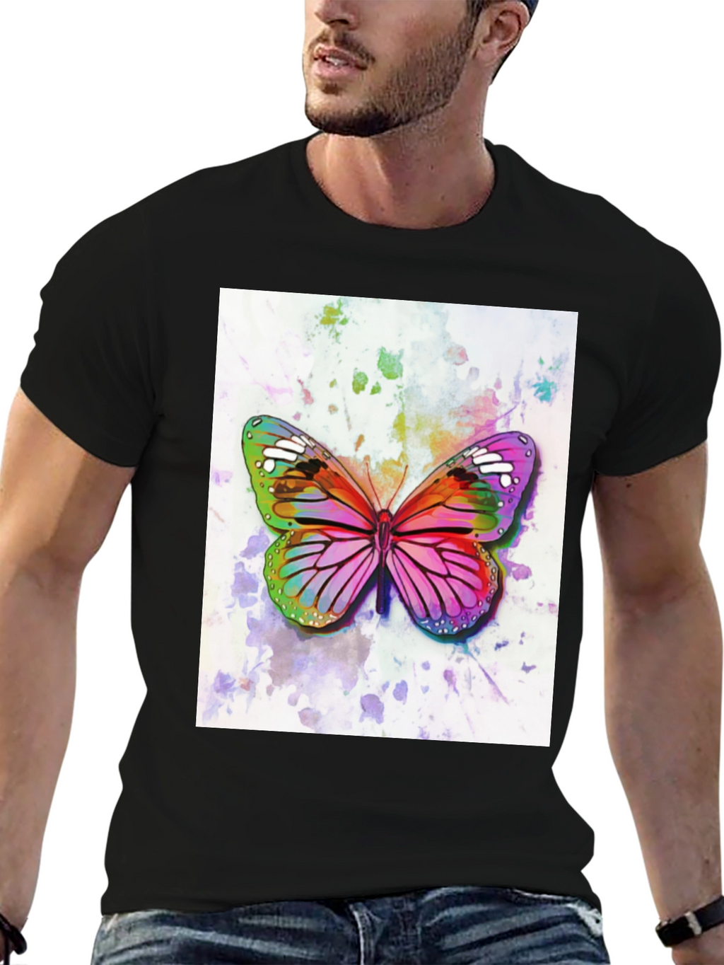 Watercolor Butterfly Black T-Shirt