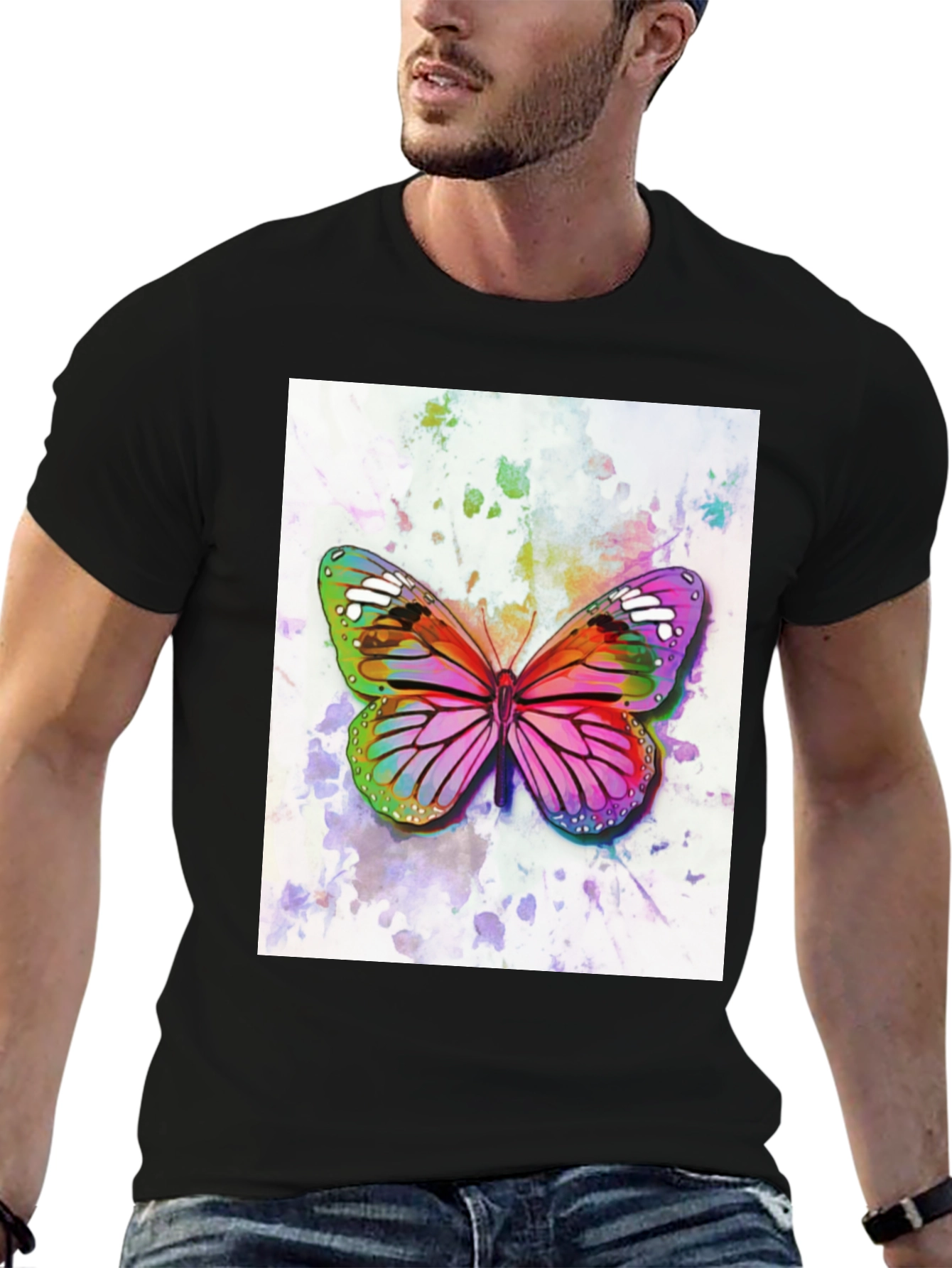 Watercolor Butterfly Black T-Shirt