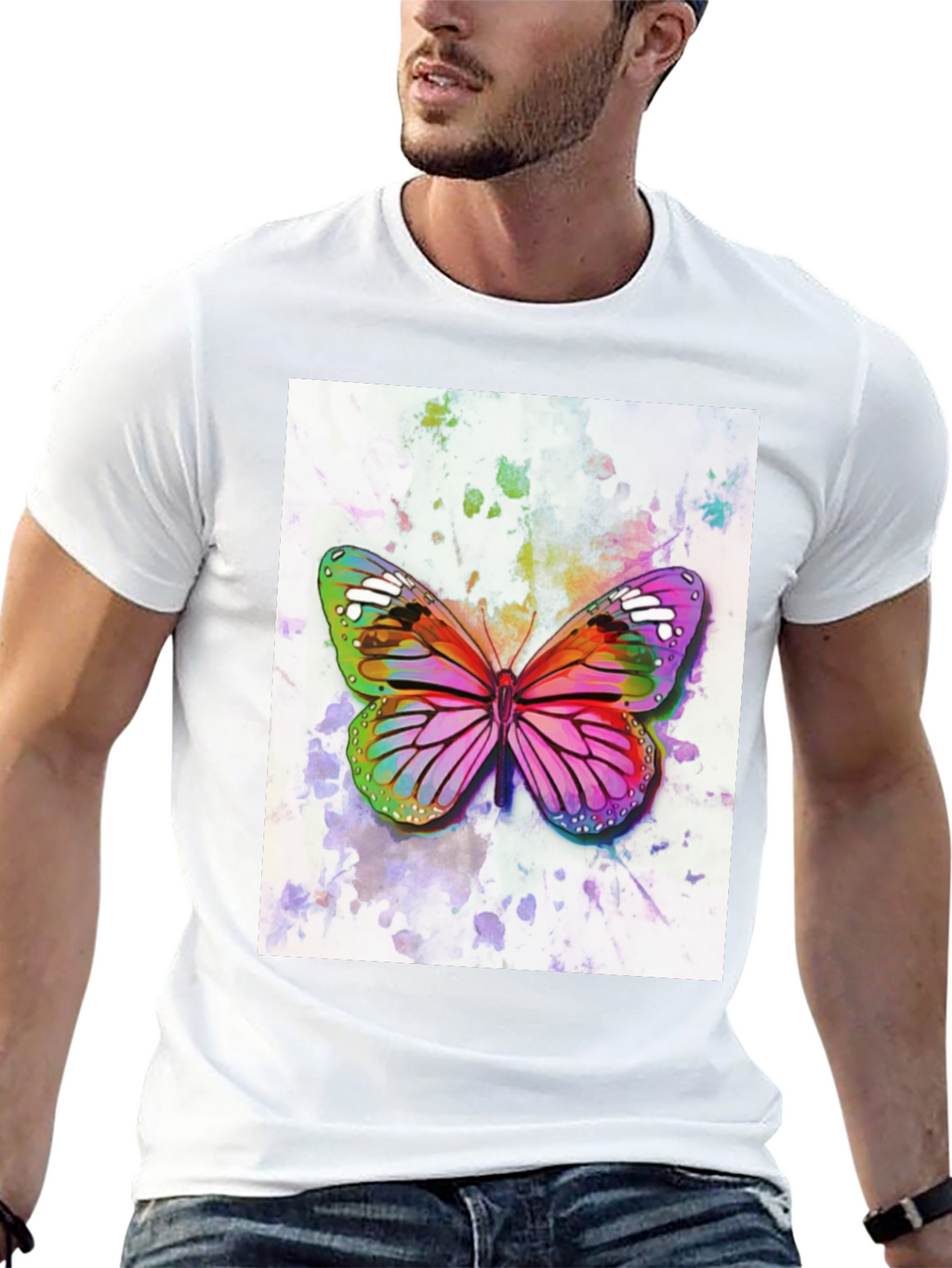 Watercolor Butterfly Black T-Shirt