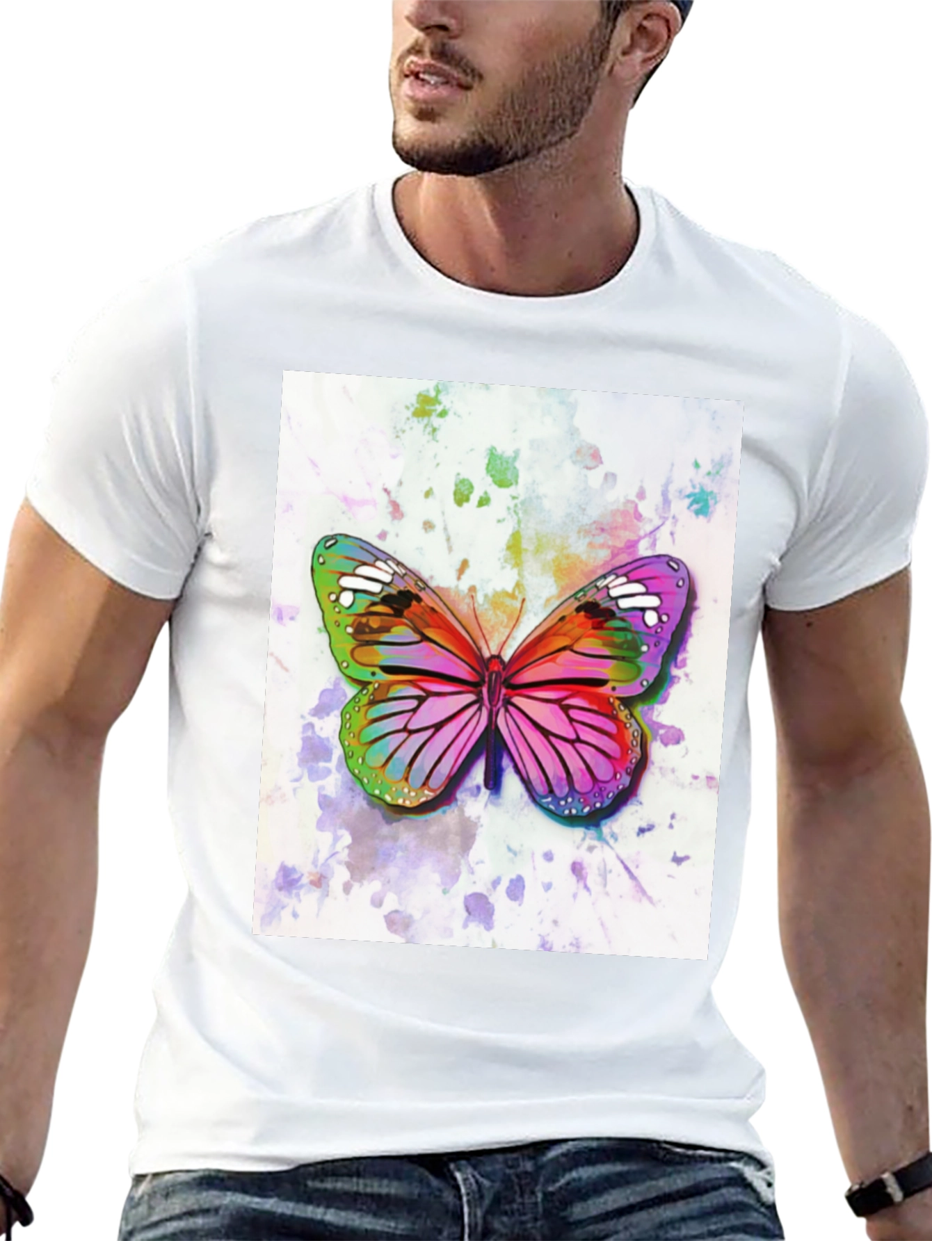 Watercolor Butterfly Black T-Shirt