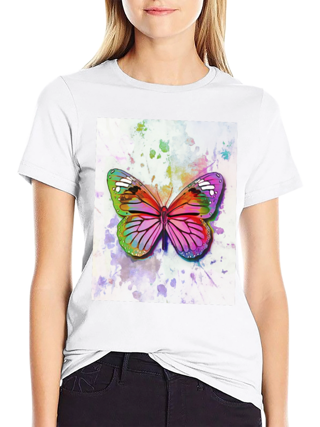 Watercolor Butterfly Black T-Shirt