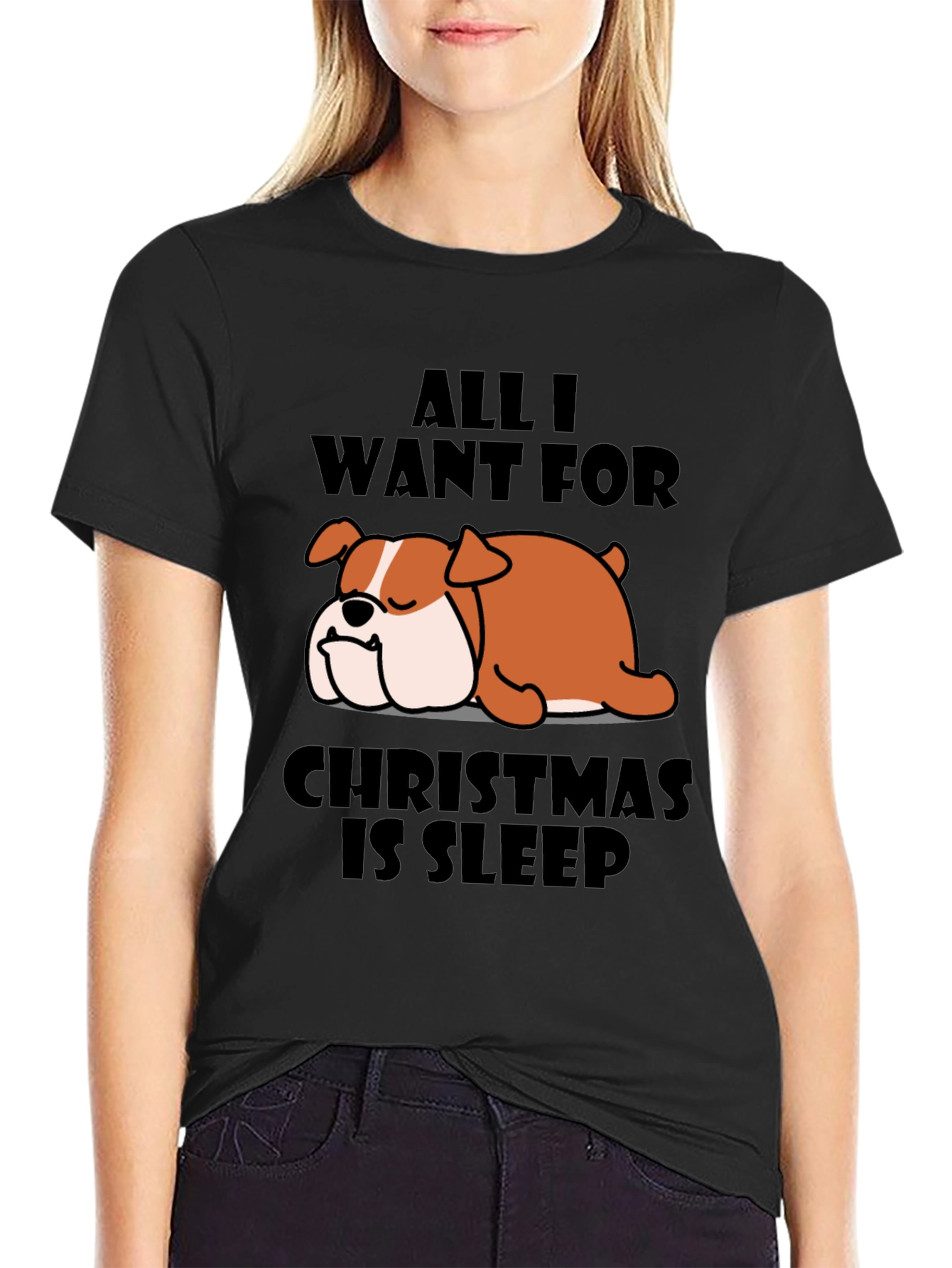 All I Want For Christmas Is Sleep Bulldog T-Shirt