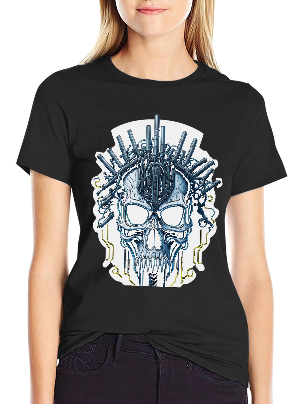 Cyberpunk Skull T-Shirt - Sci-Fi Graphic Tee