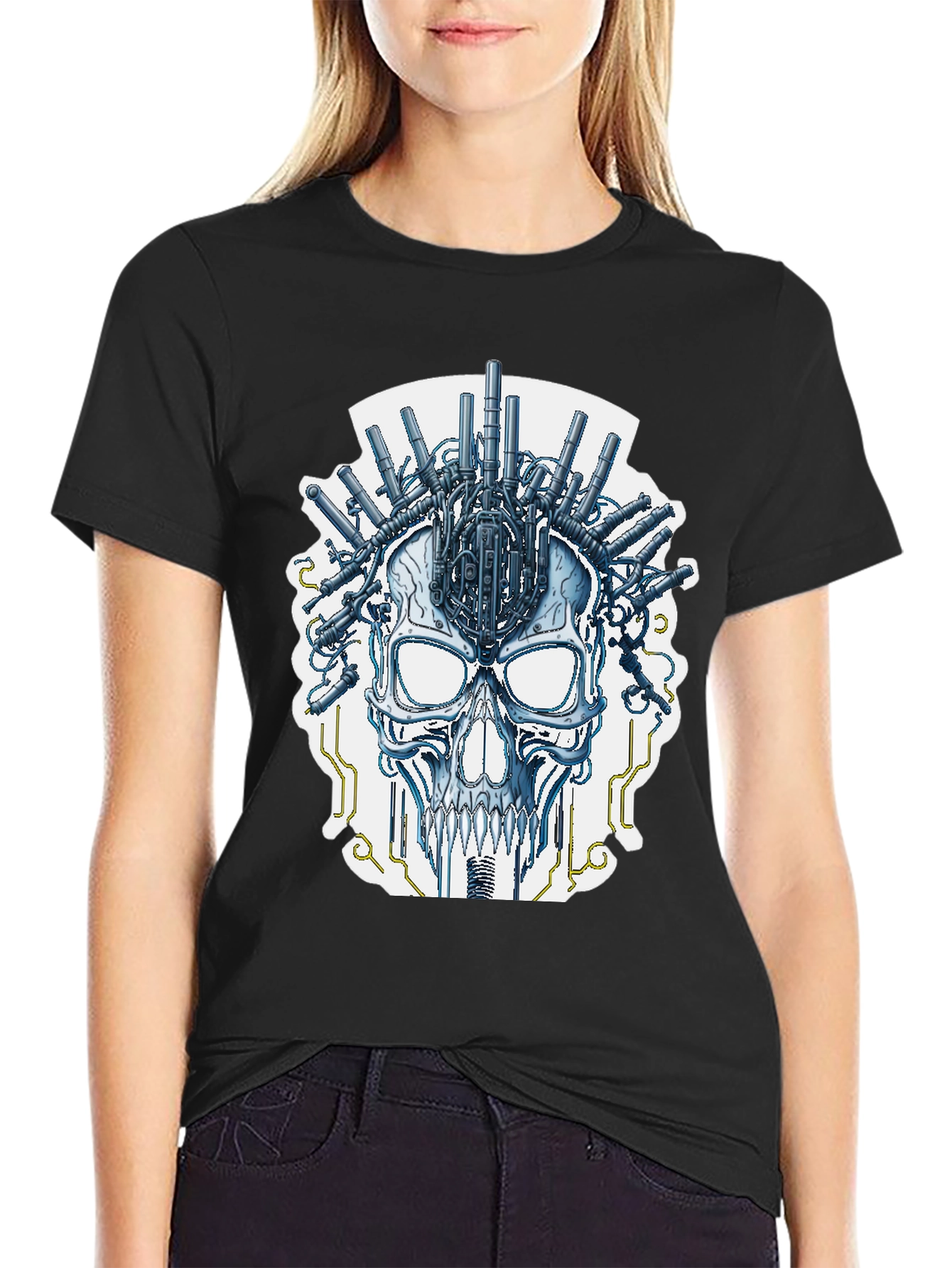 Cyberpunk Skull T-Shirt - Sci-Fi Graphic Tee