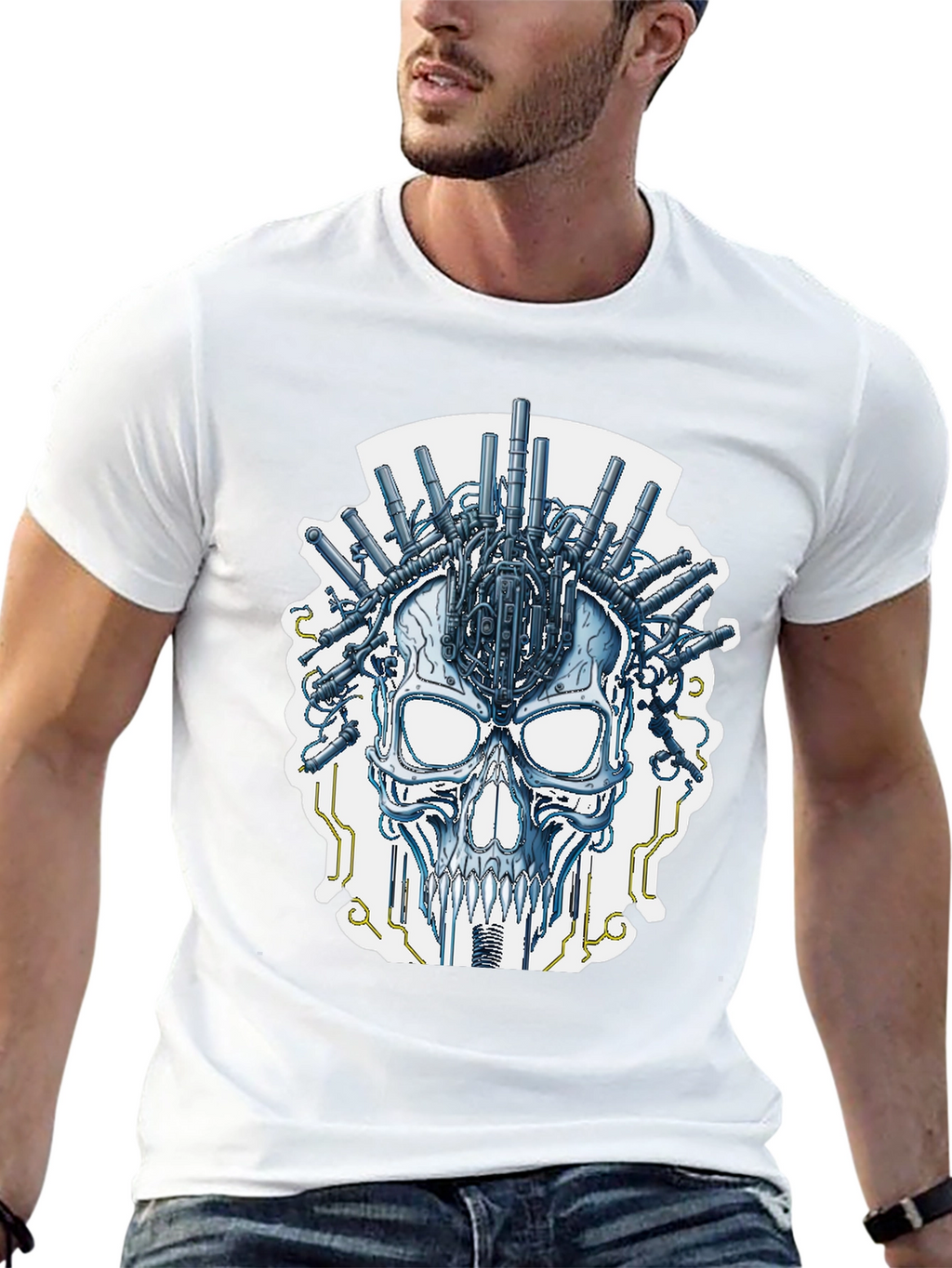 Cyberpunk Skull T-Shirt - Sci-Fi Graphic Tee