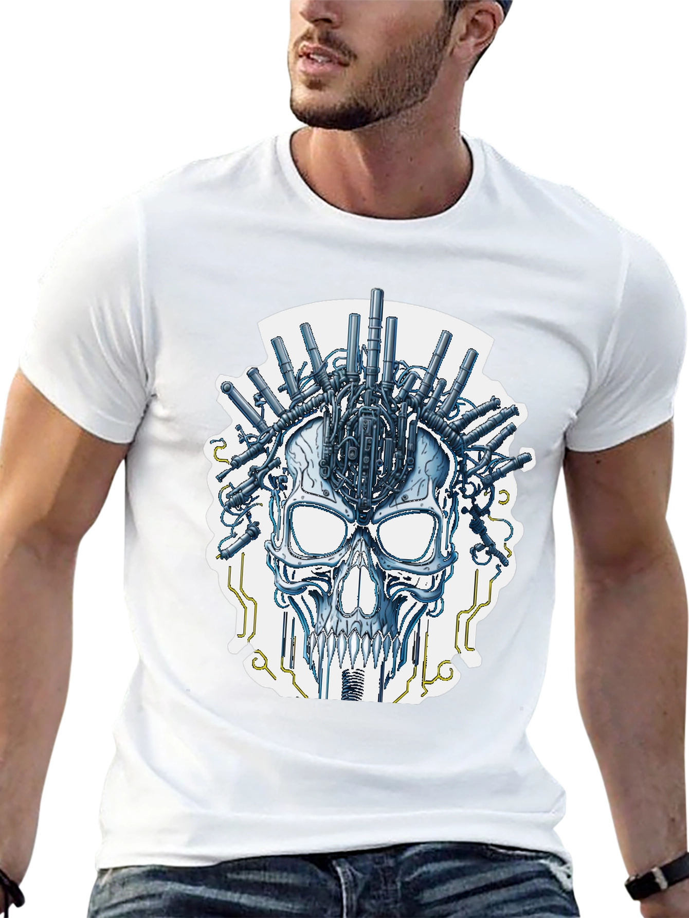 Cyberpunk Skull T-Shirt - Sci-Fi Graphic Tee