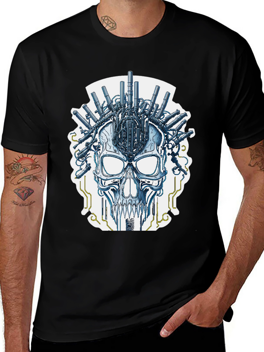 Cyberpunk Skull T-Shirt - Sci-Fi Graphic Tee