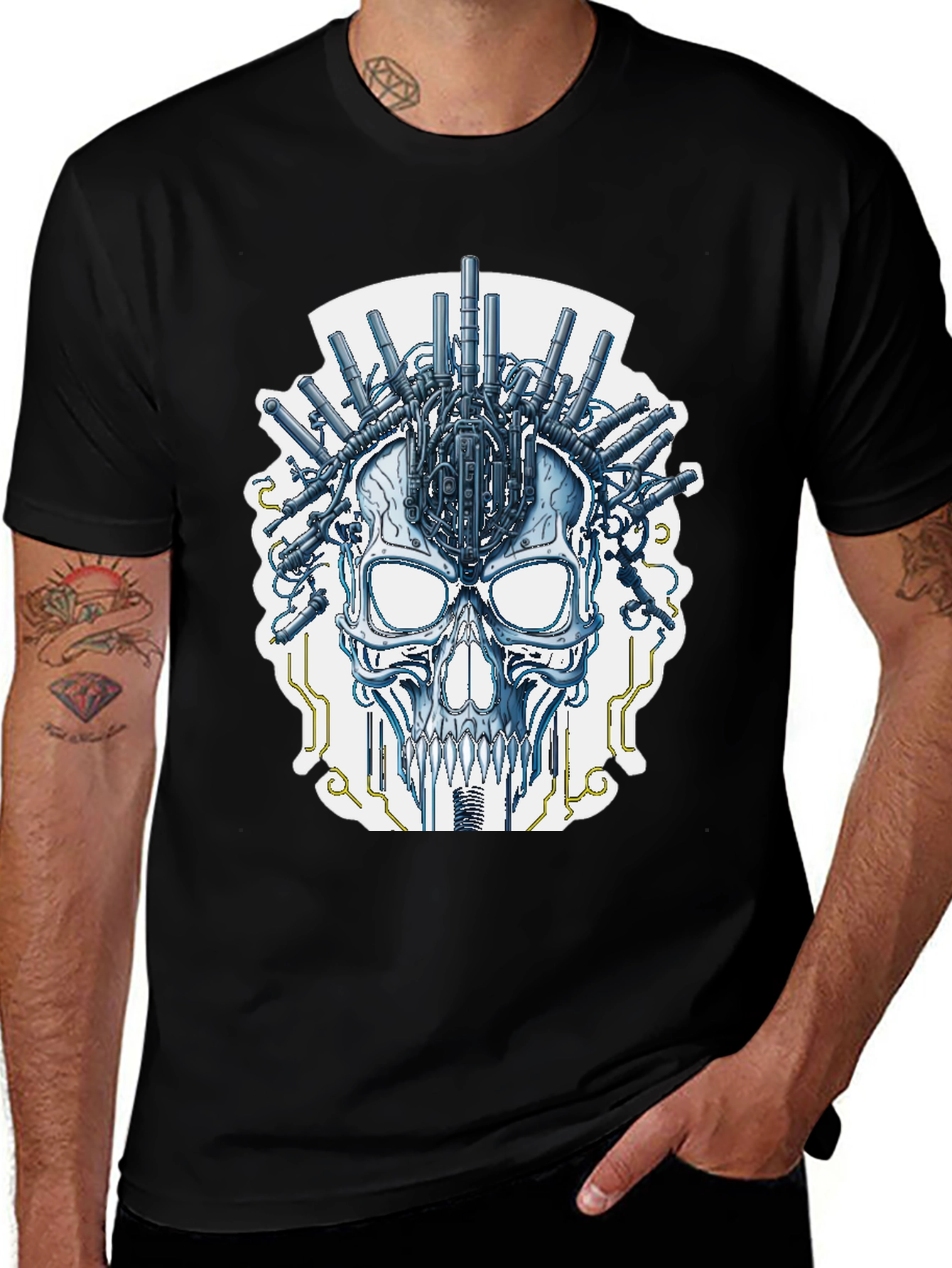 Cyberpunk Skull T-Shirt - Sci-Fi Graphic Tee