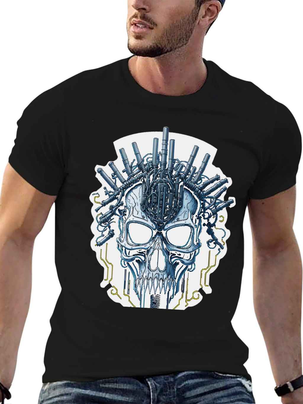 Cyberpunk Skull T-Shirt - Sci-Fi Graphic Tee