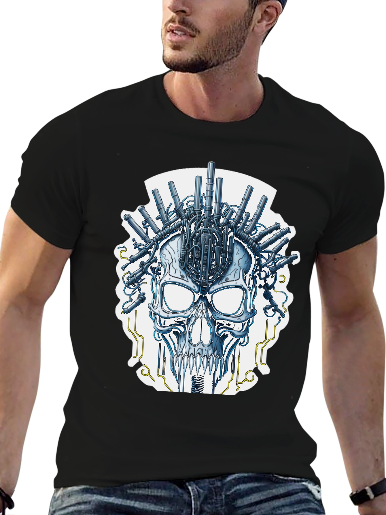 Cyberpunk Skull T-Shirt - Sci-Fi Graphic Tee