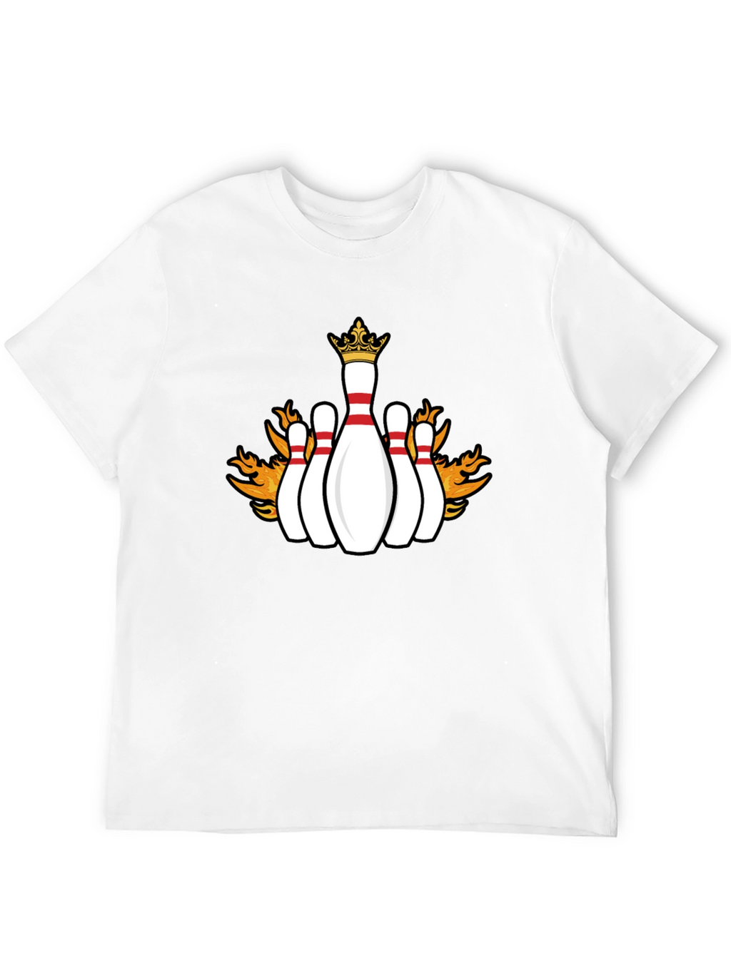 Flaming Crown Bowling Pins Black T-Shirt